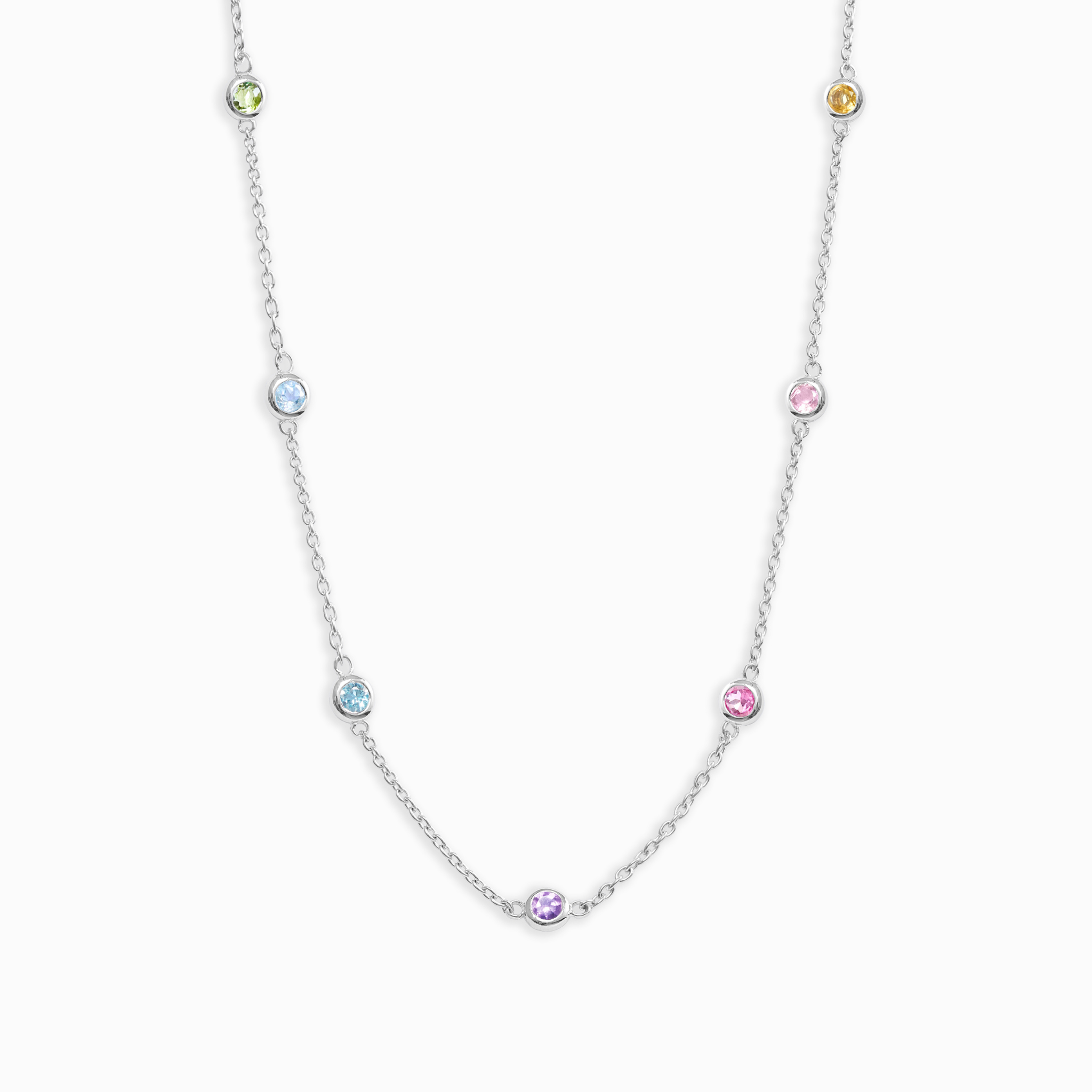 Rainbow Gemstone Necklace in Sterling Silver