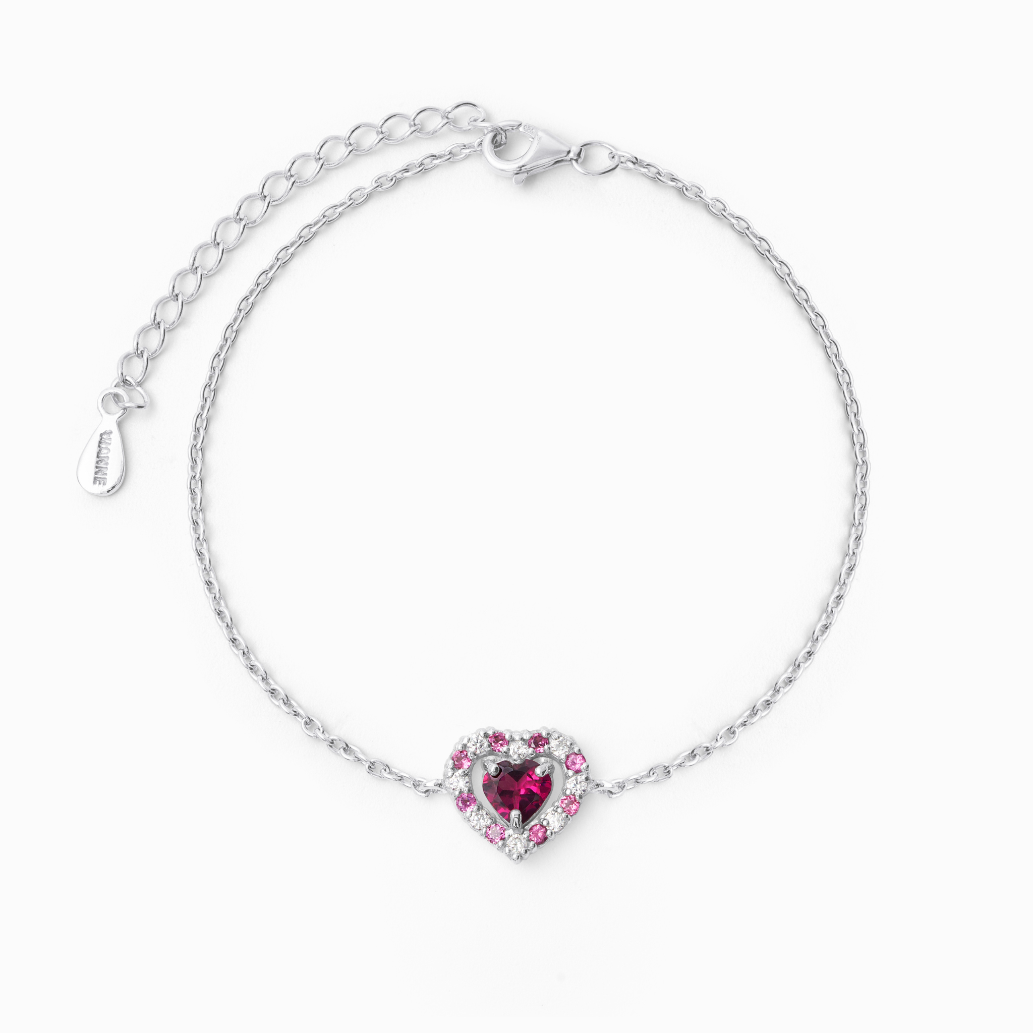 Red Heart Rhodolite Garnet Bracelet in Sterling Silver