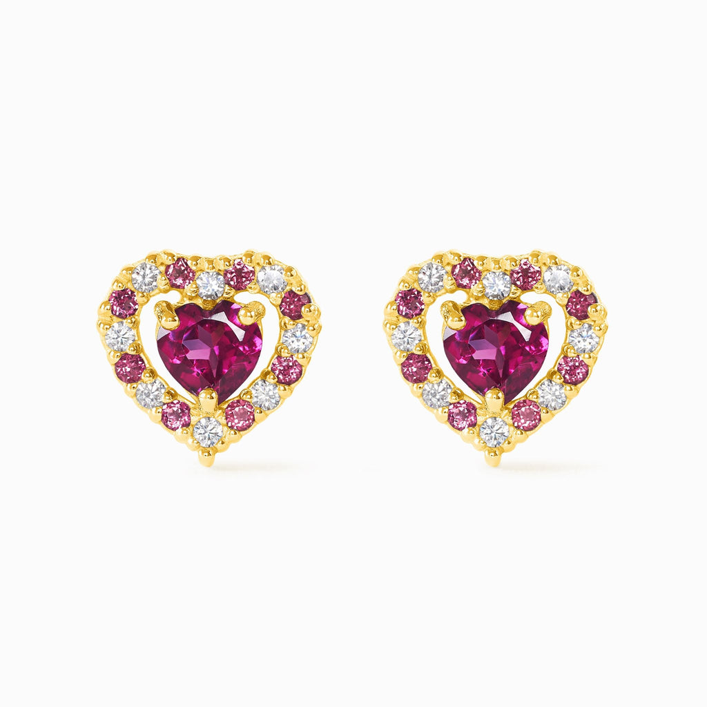 Red Heart Rhodolite Garnet Stud Earrings in 18k Gold Vermeil