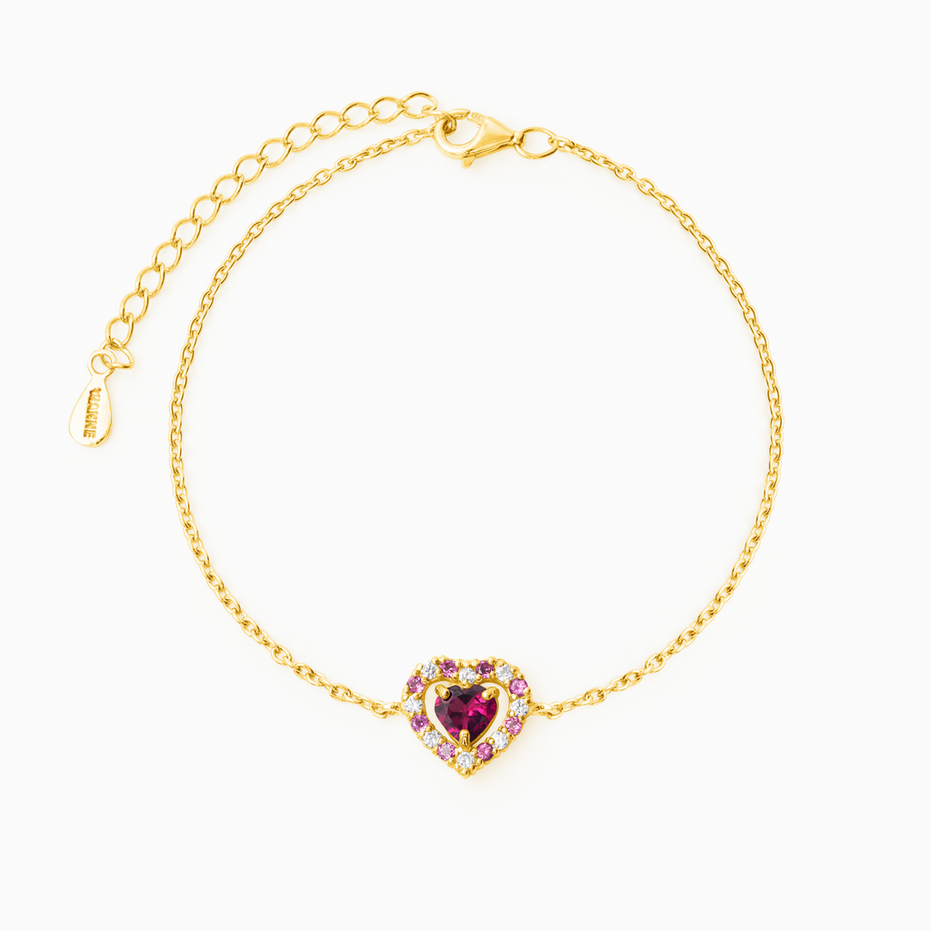 Red Heart Rhodolite Garnet Bracelet in 18k Gold Vermeil