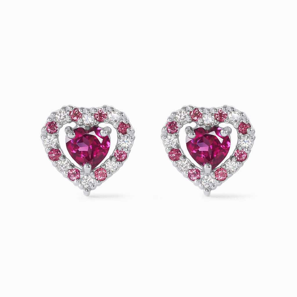 Red Heart Rhodolite Garnet Stud Earrings in Sterling Silver