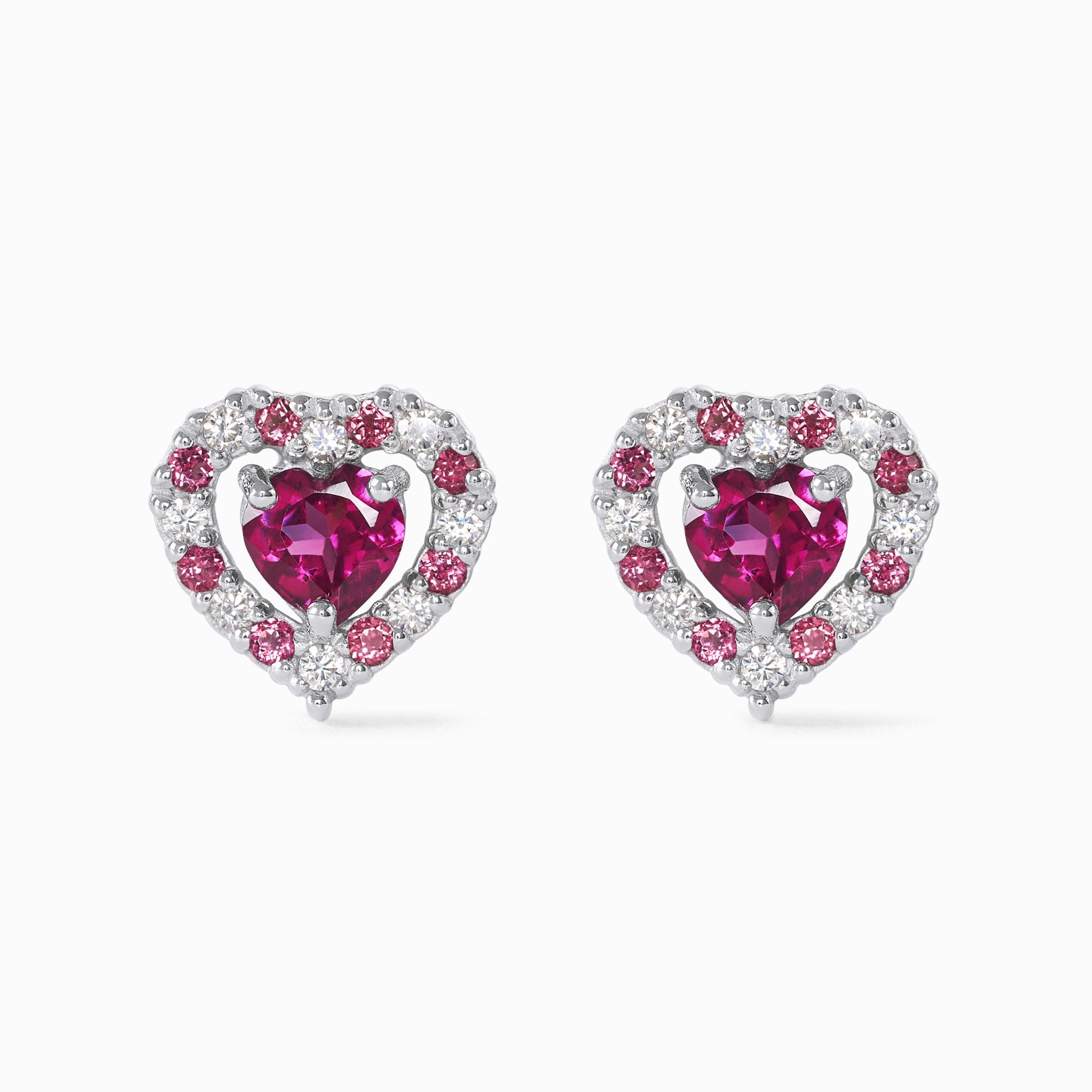 Red Heart Rhodolite Garnet Stud Earrings in Sterling Silver