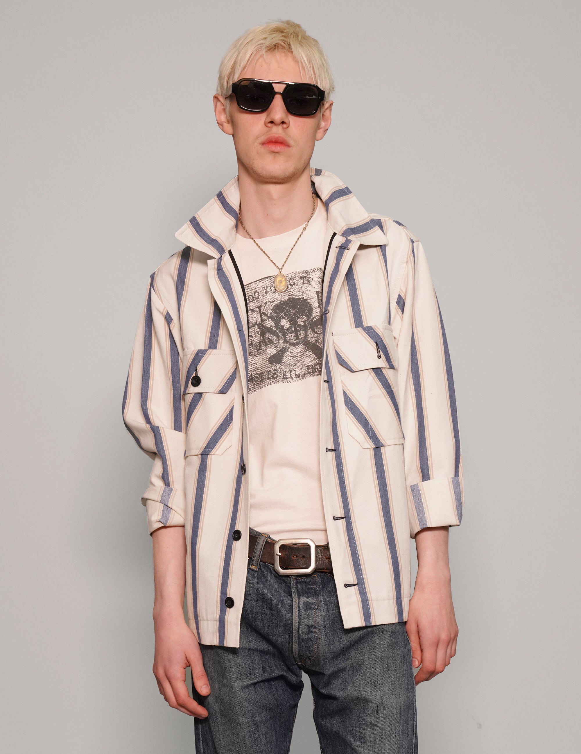 Blue Stripe Herringbone Cotton Workshirt