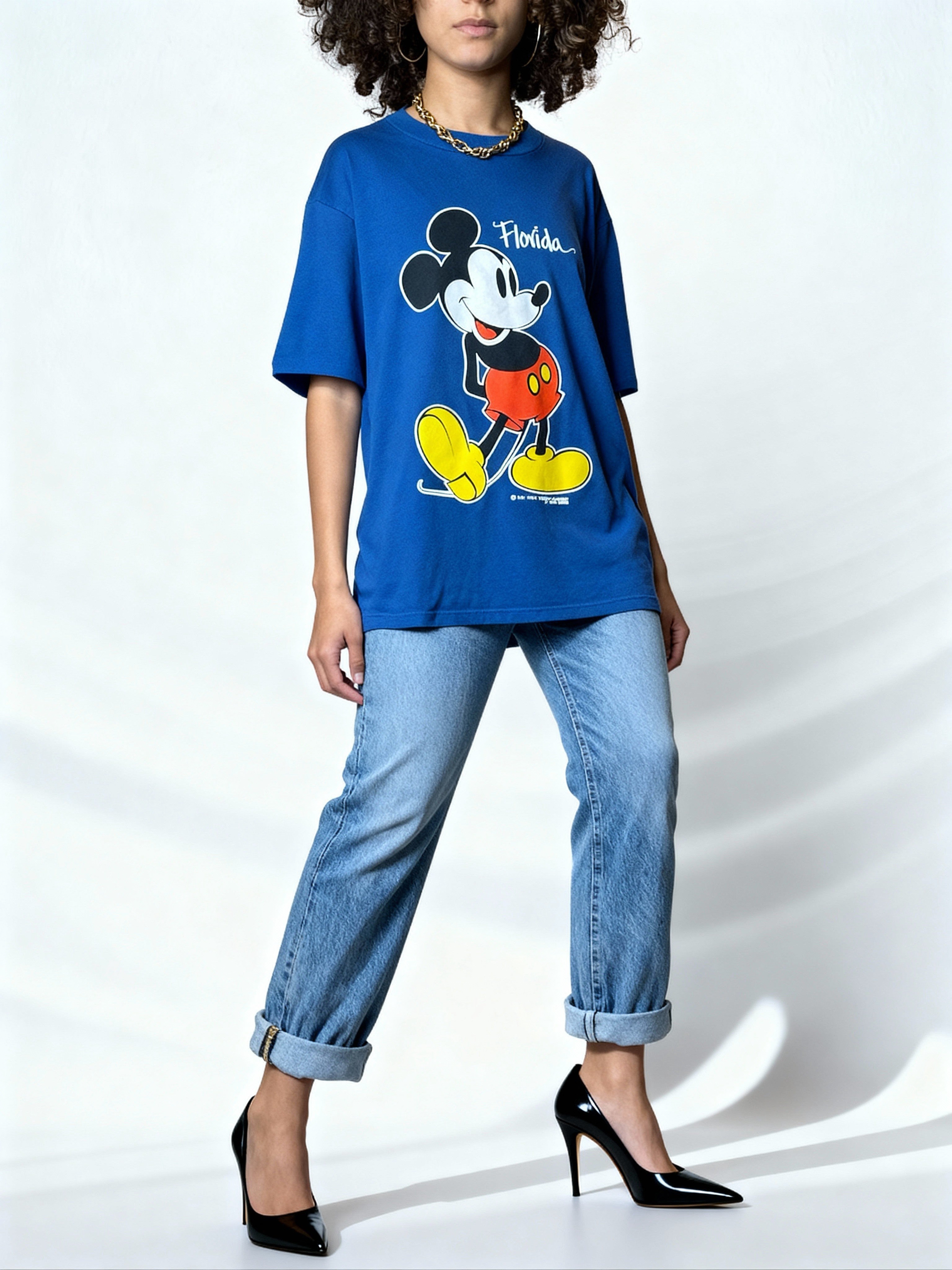 Original 1980's Vintage Disney Mickey Mouse Blue T Shirt UK 8 - 14