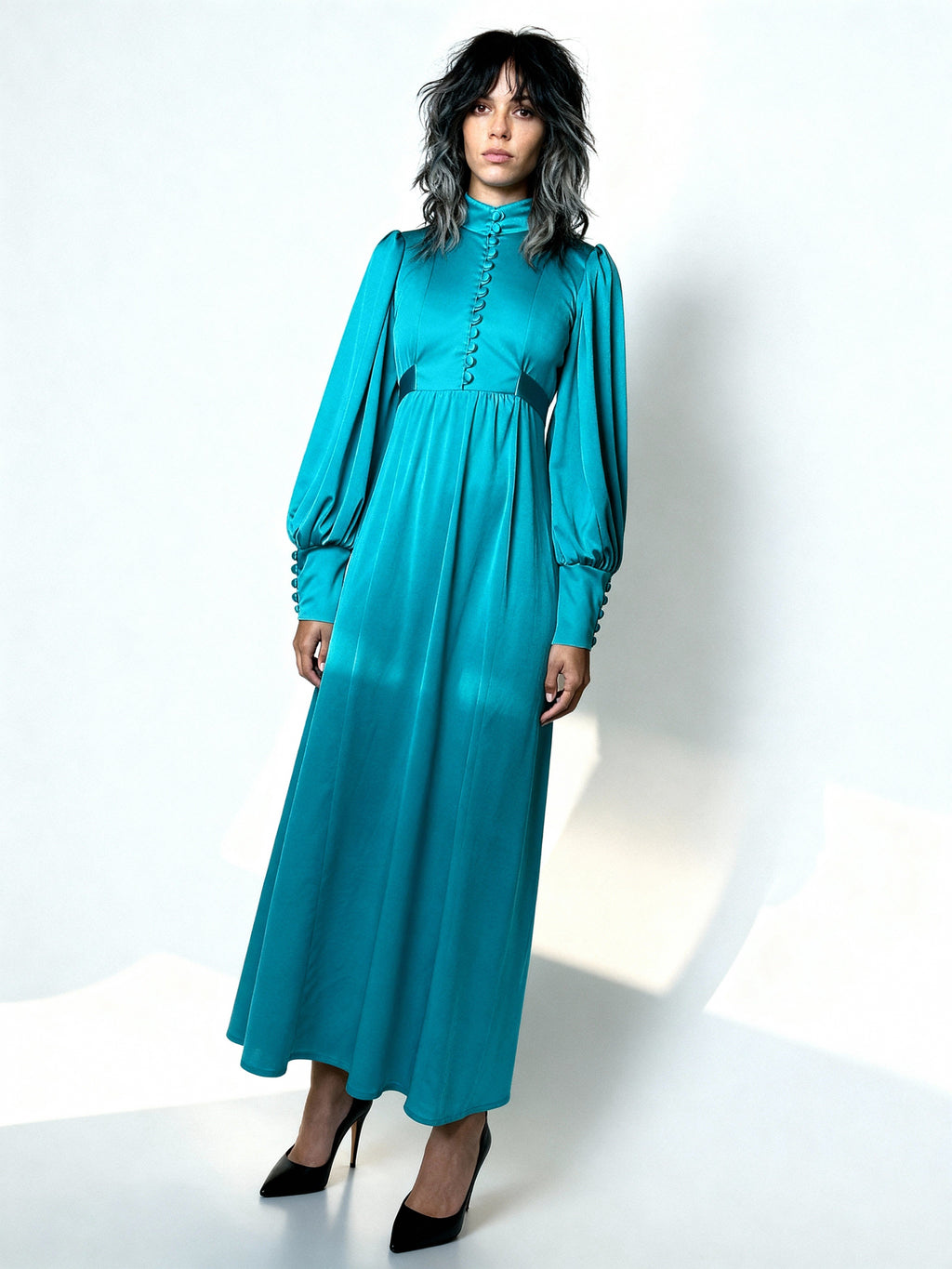 Stunning 1970's Vintage Turquoise Maxi Dress UK 8 - 12