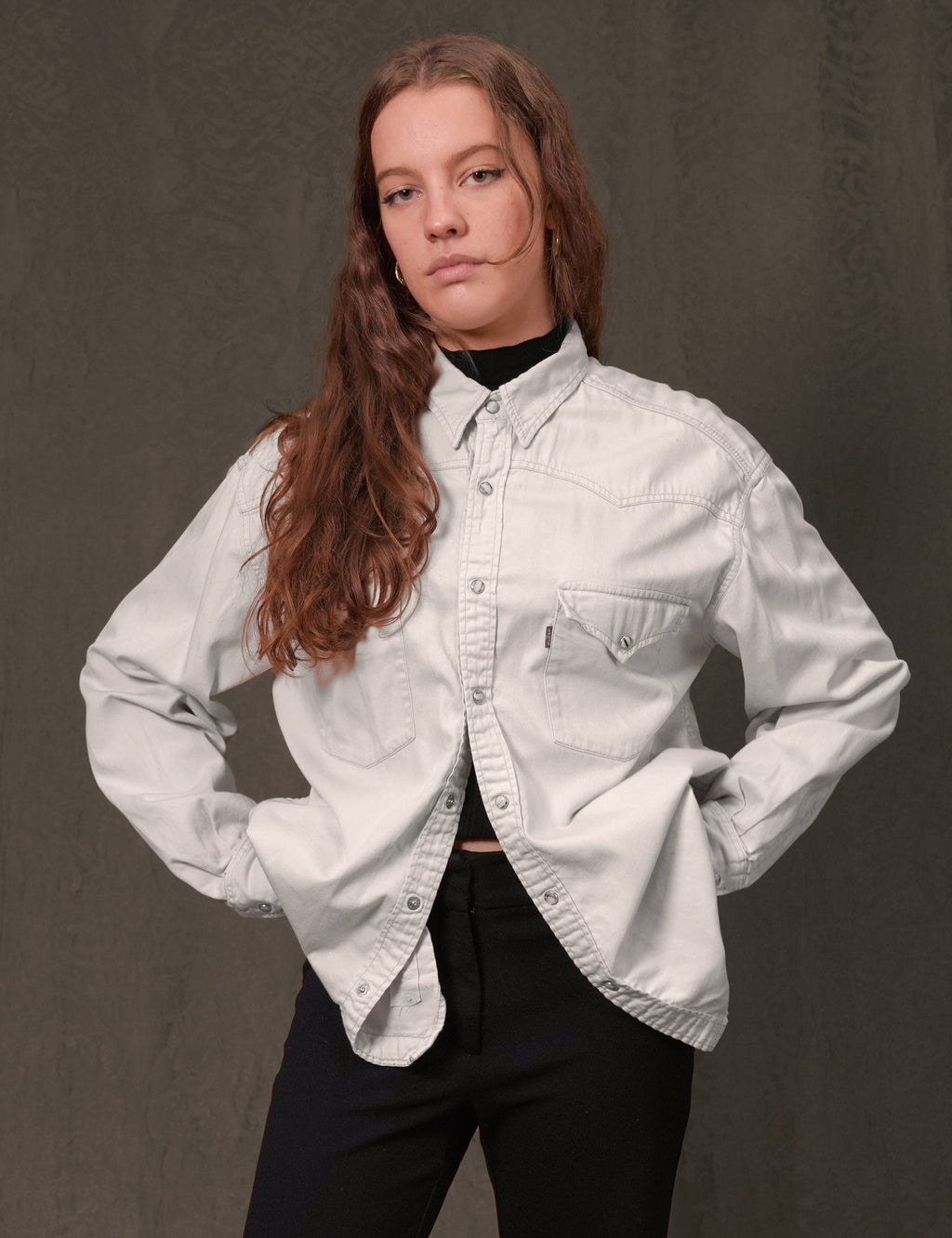 Party Back Shirt - Gold Star Sequin - White Denim