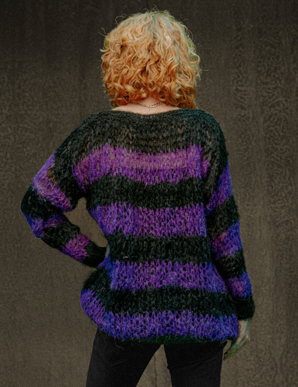 "PISTOLS" Mohair Hand Knit Sweater - Purple and Black
