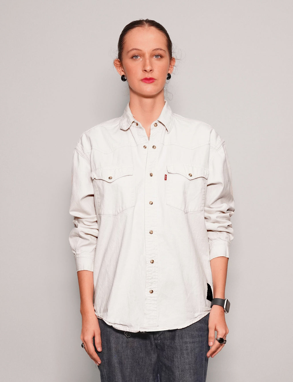 Party Back Shirt - Black Sequin - White Denim