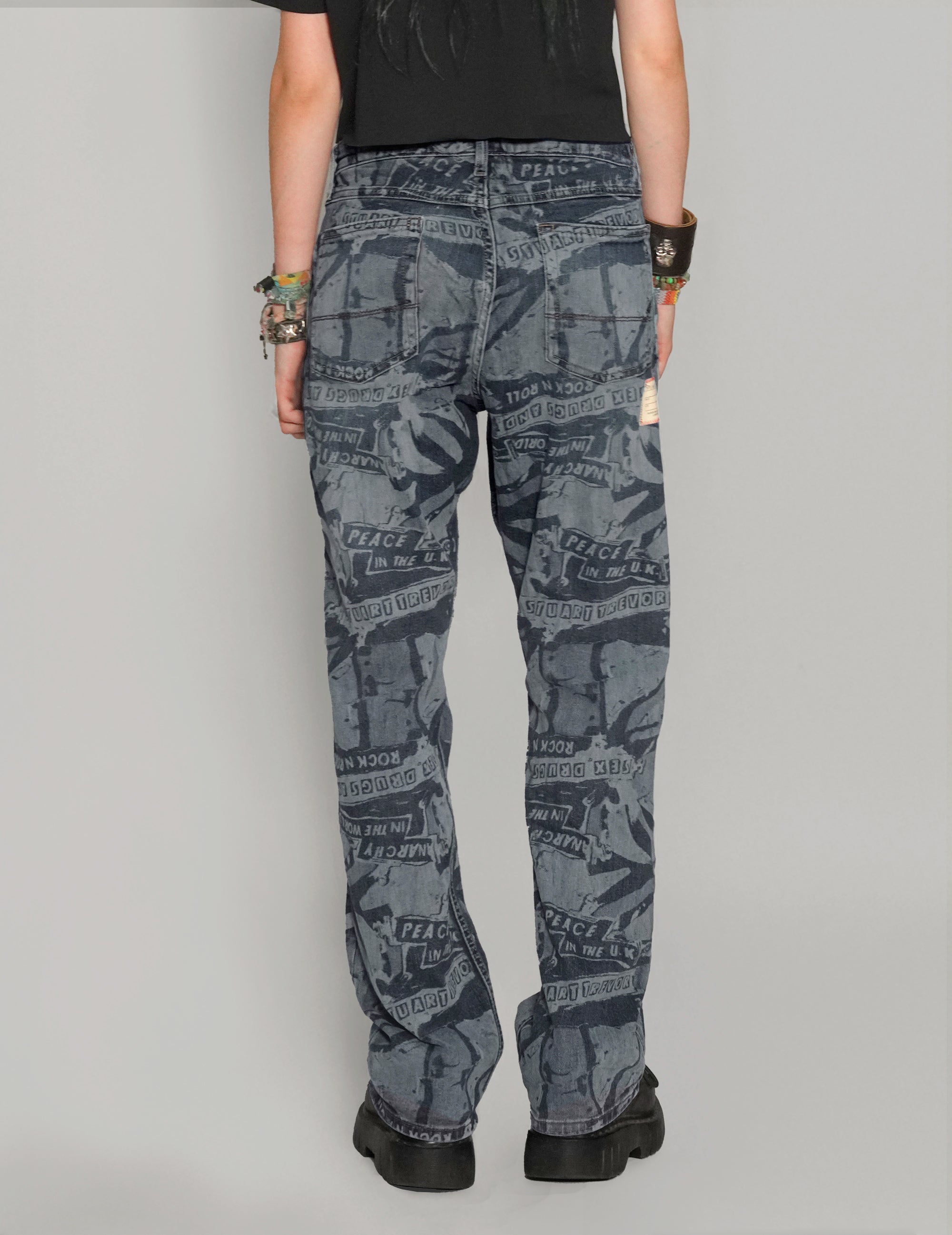 'Peace' Laser Print Jeans in Indigo