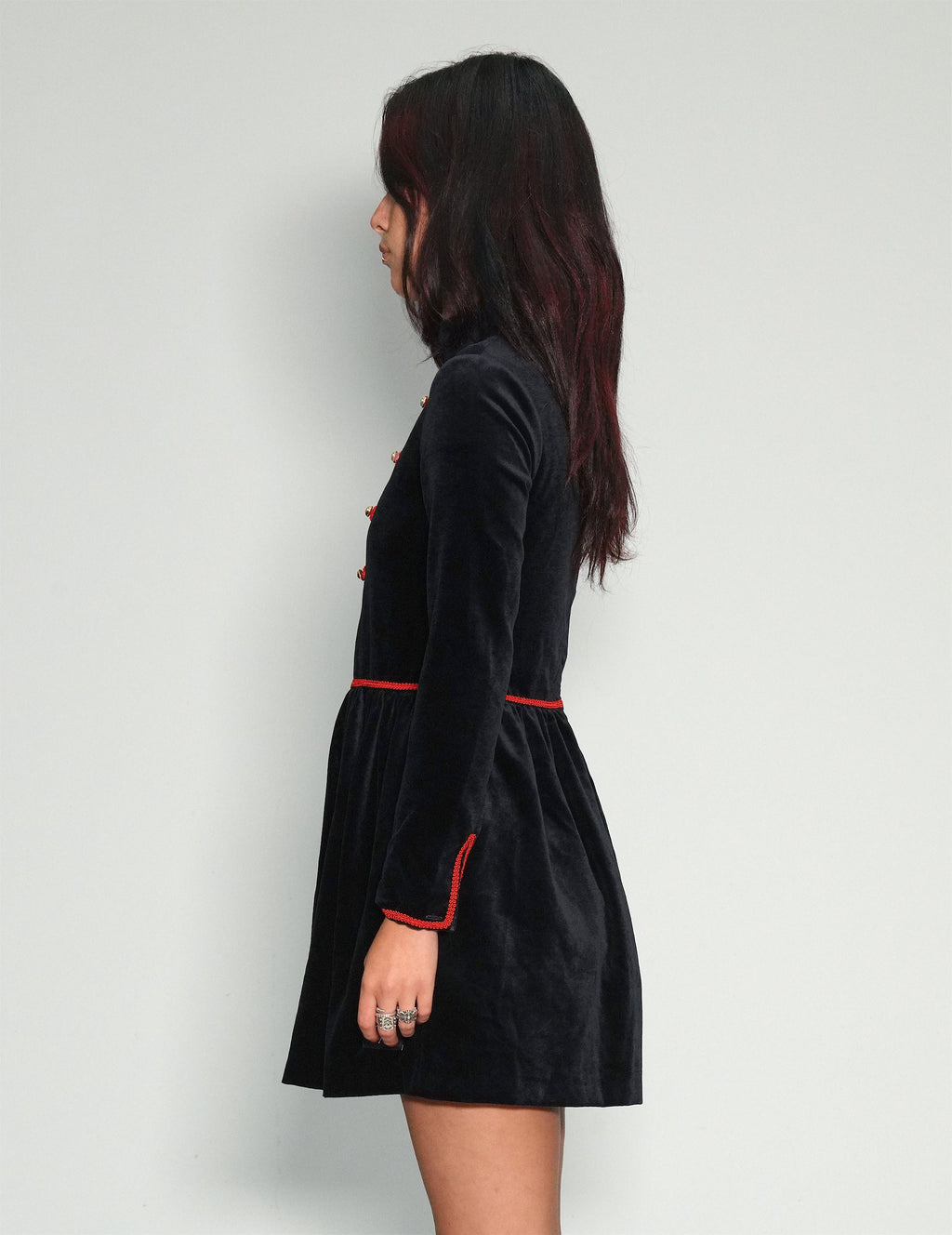 Vintage Military-Style Velvet Dress