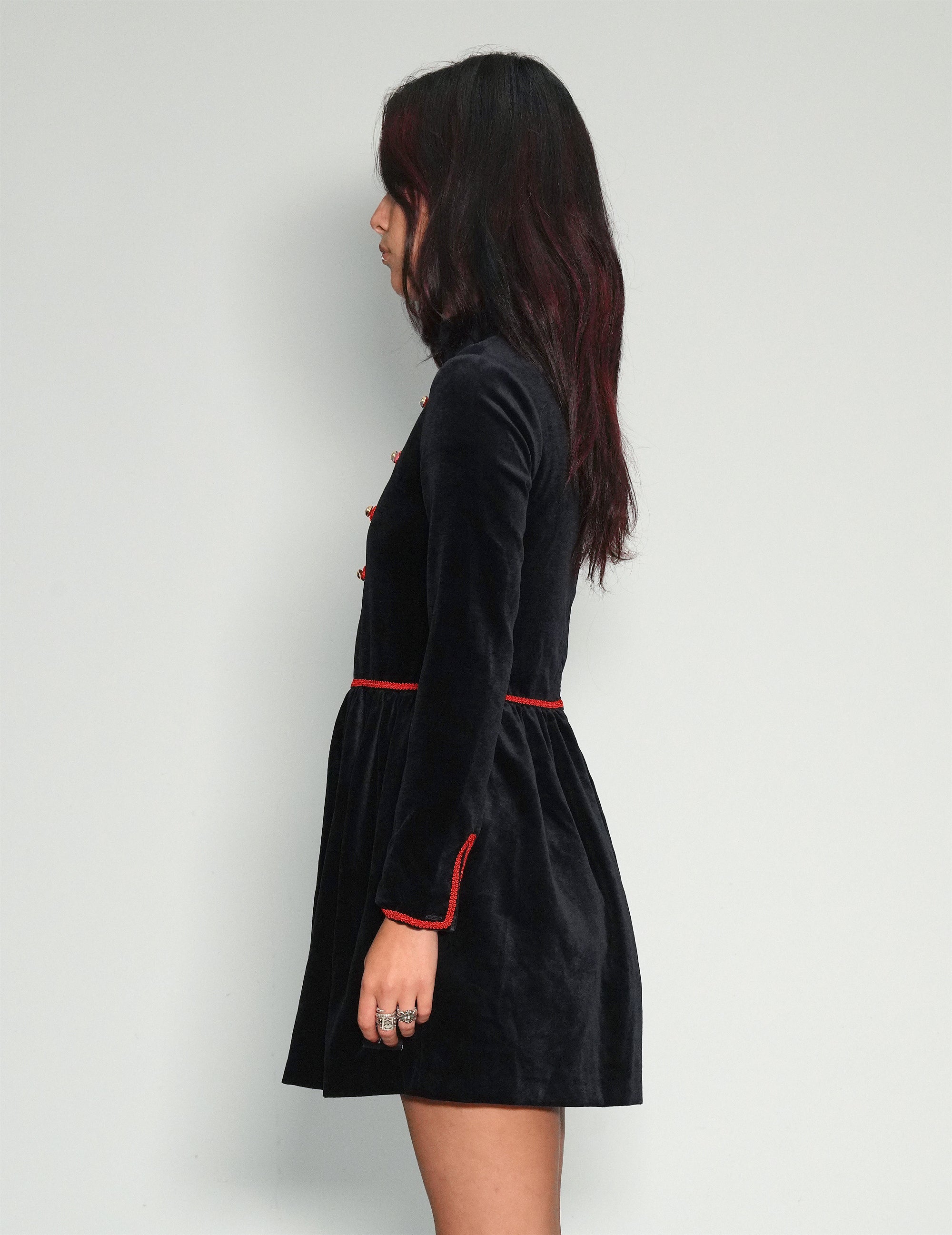 Vintage Military-Style Velvet Dress