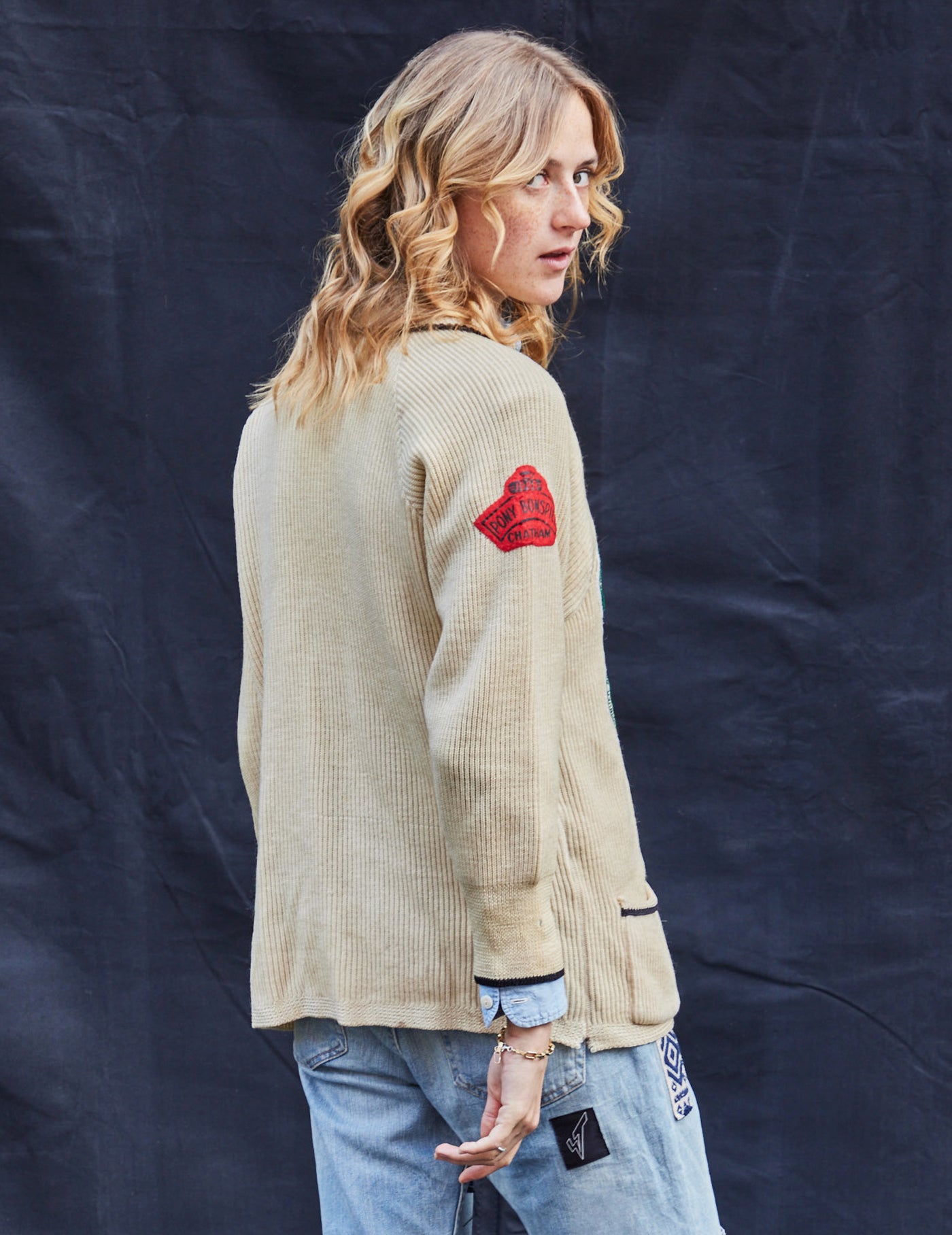 Vintage Inter-Service Club Bowls Cardigan in Beige