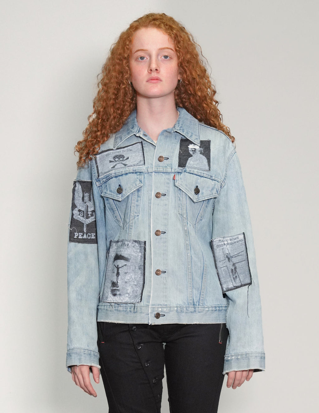 Vintage Patched Denim Jacket in Light Blue