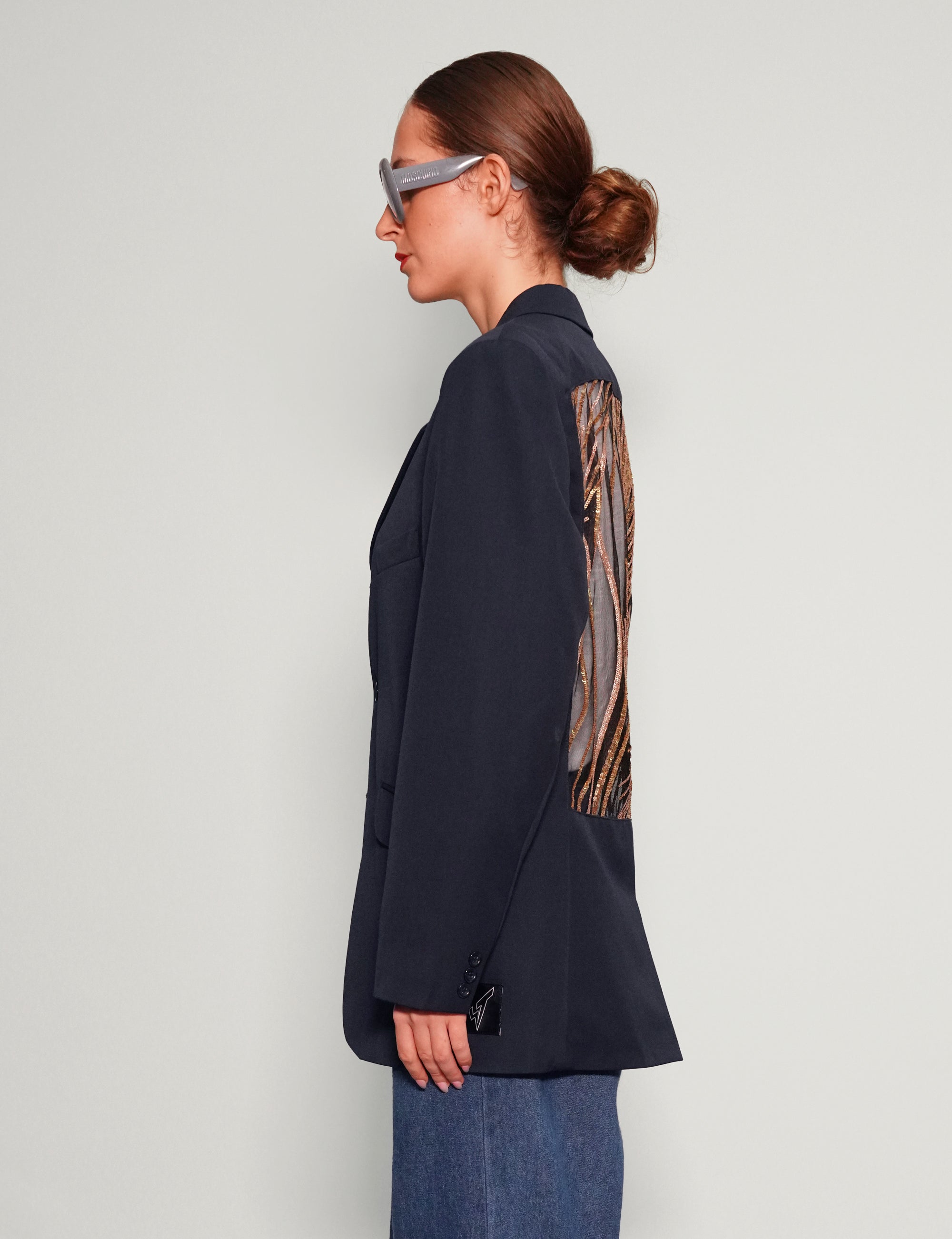 Party Back Blazer - Gold Sequin - Navy