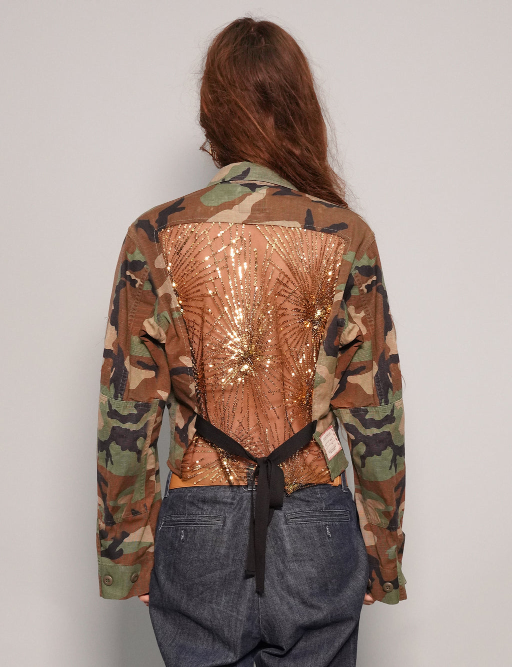 Cropped Party Back Shirt - Gold Sequin - Camo