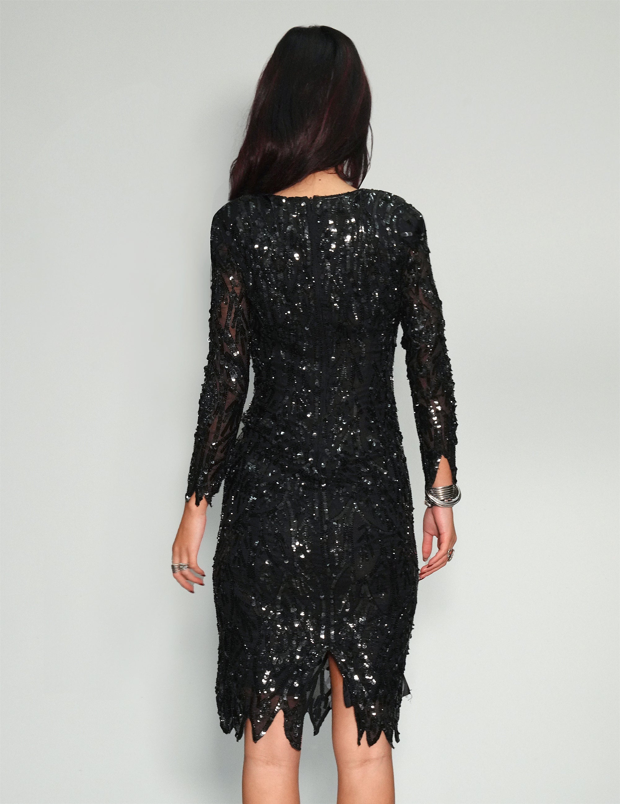 Hand Beaded and Sequinned Evening Dress - Black