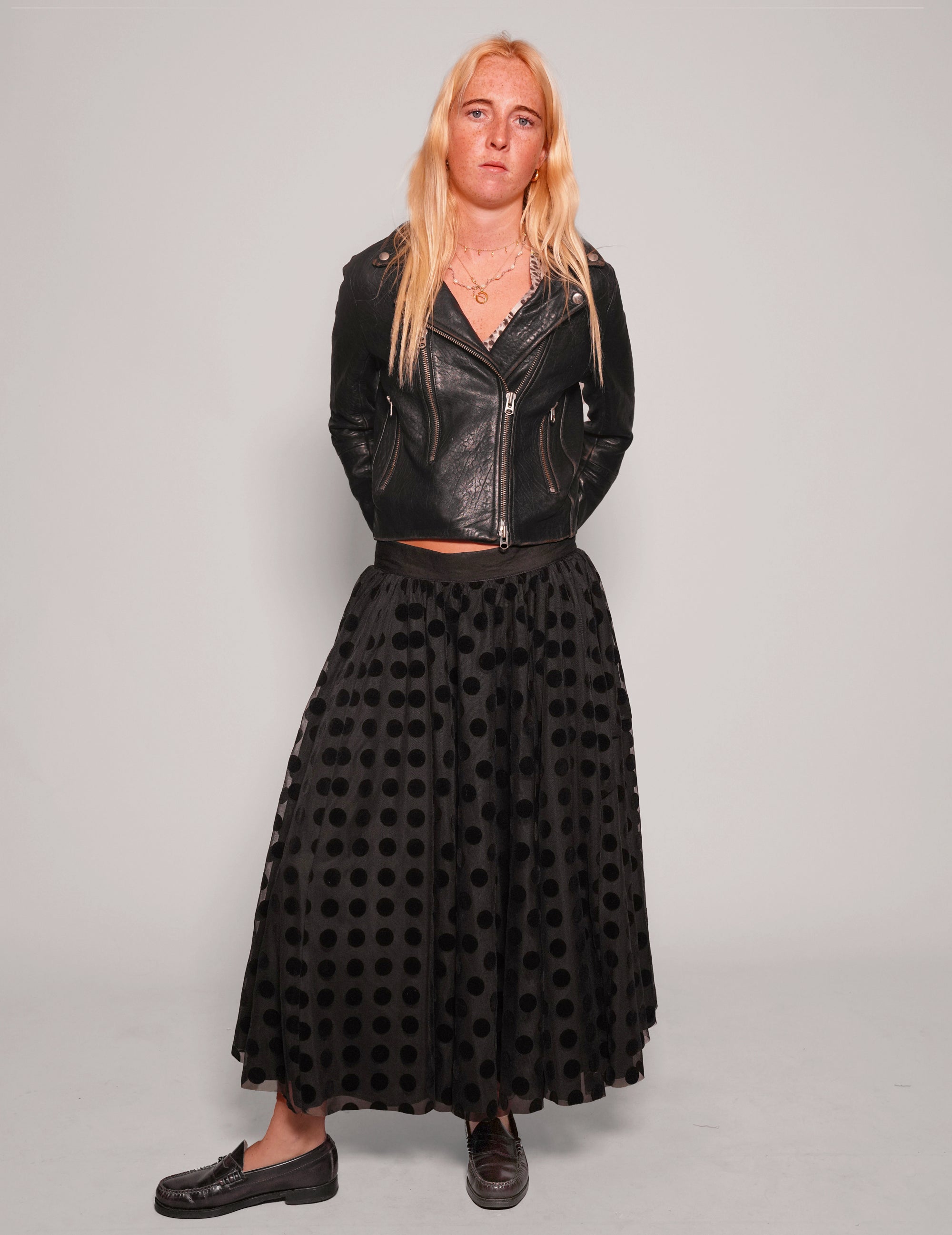 Mesh Maxi Skirt - Black Polka Dot