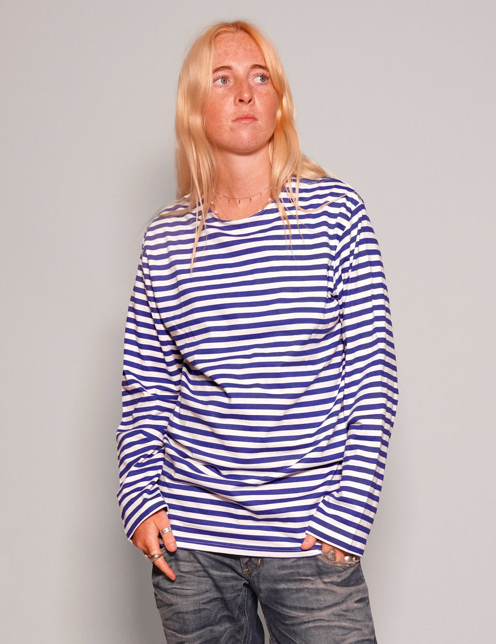 Vintage Naval Long Sleeve T-Shirt in Blue Stripe