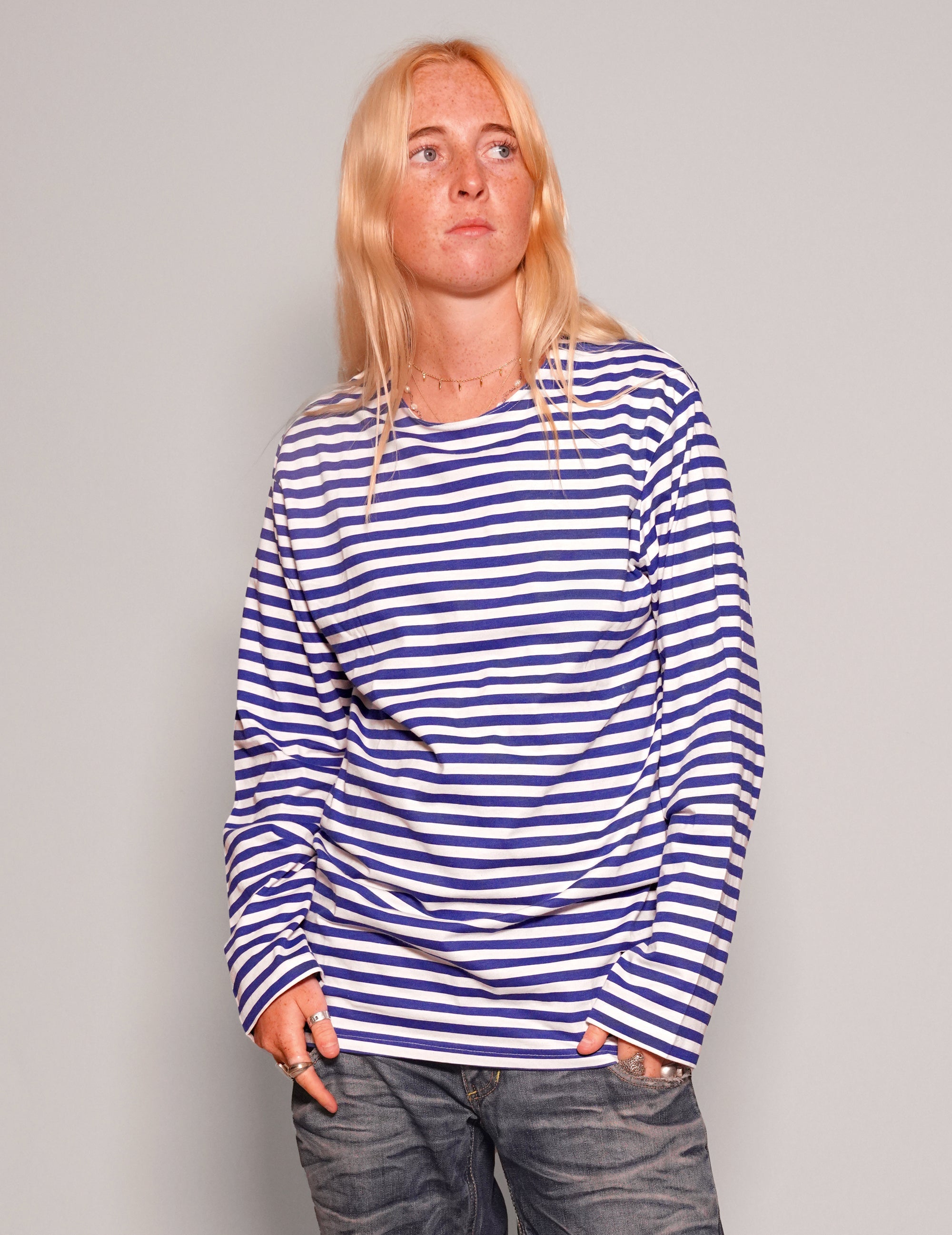 Vintage Naval Long Sleeve T-Shirt in Blue Stripe