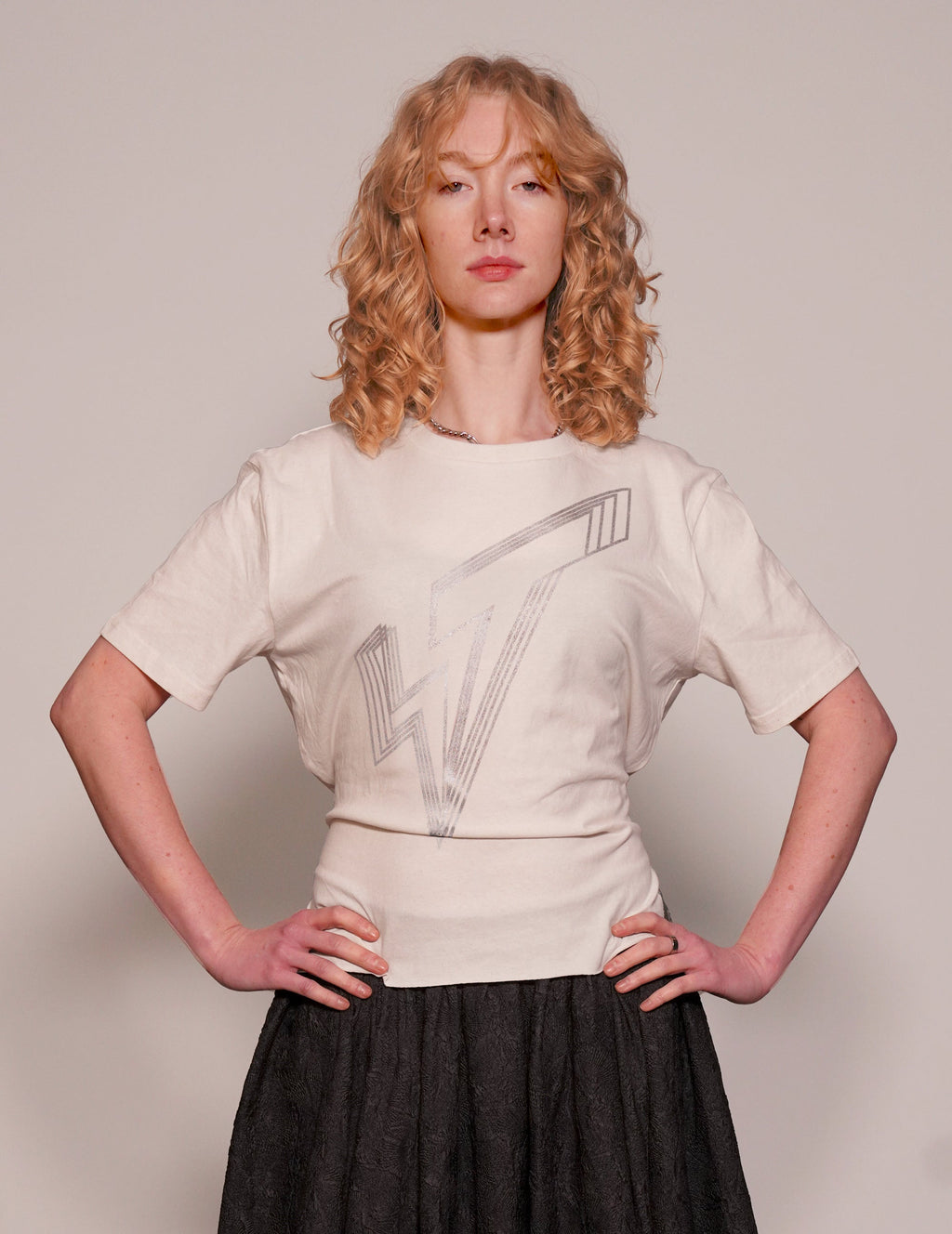 ST Silver Logo Tie-Tee in Ecru with Black Tie