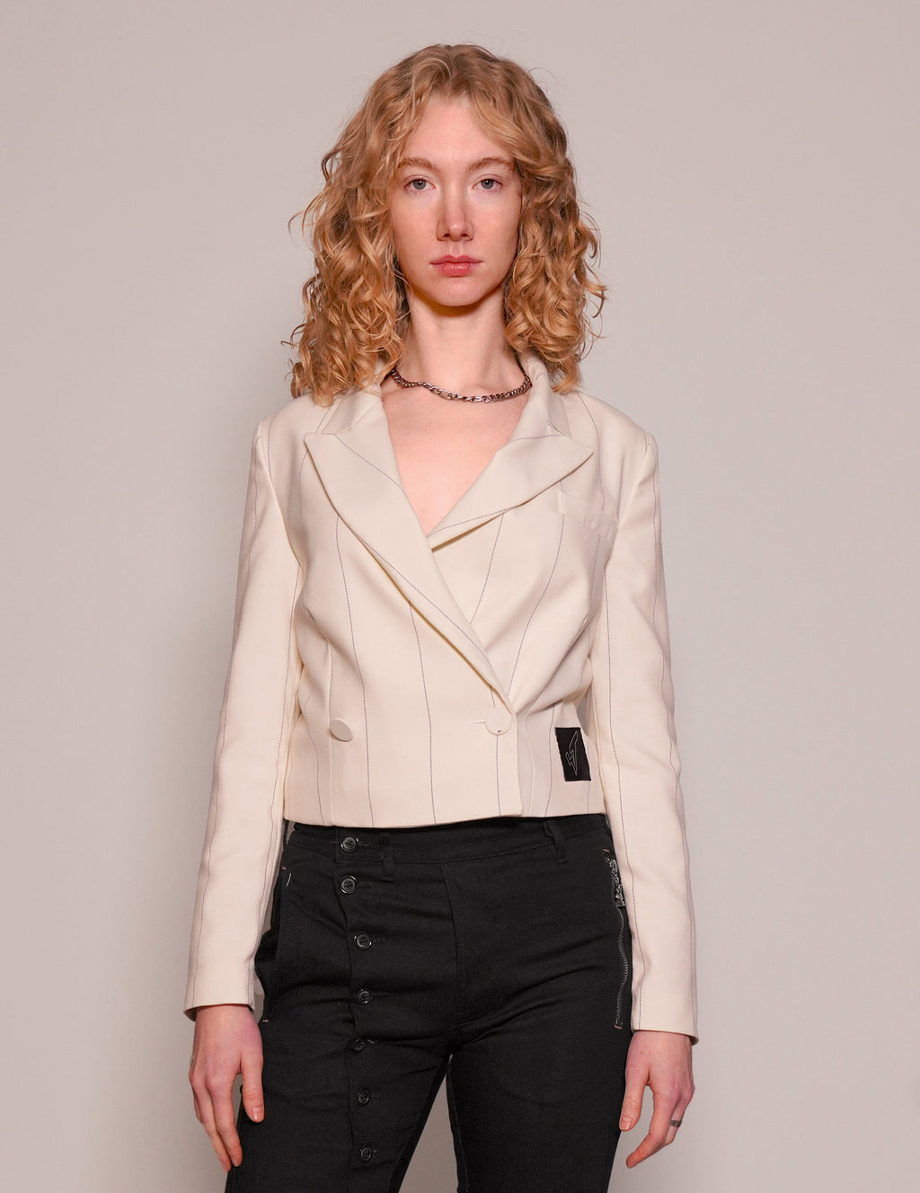 Cropped Blue Pin Striped Blazer