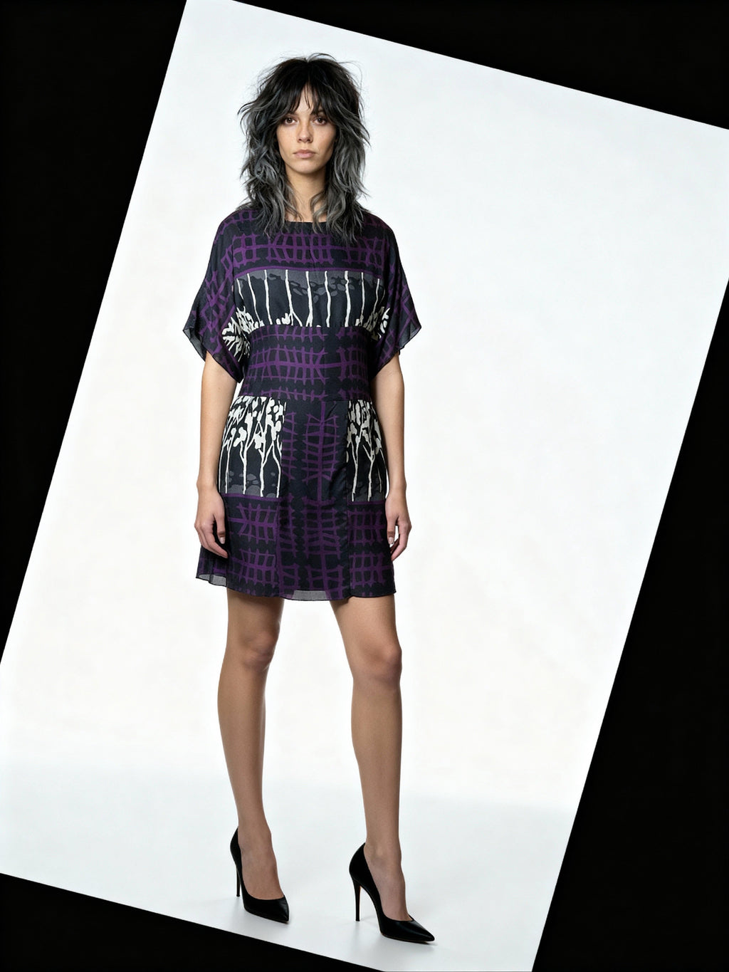 Original 1990's Vintage Purple / Black Dress UK 12 - 14