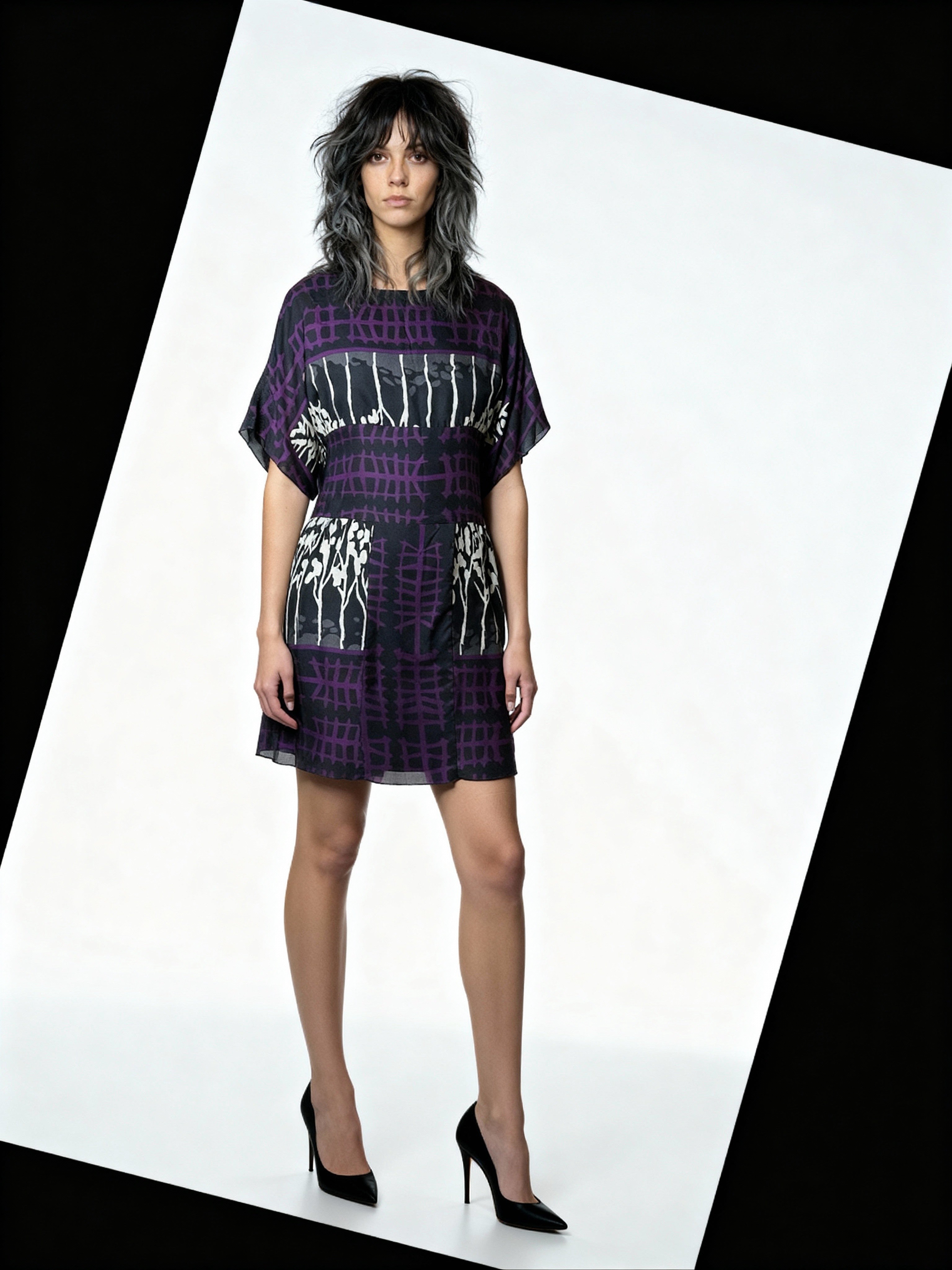 Original 1990's Vintage Purple / Black Dress UK 12 - 14