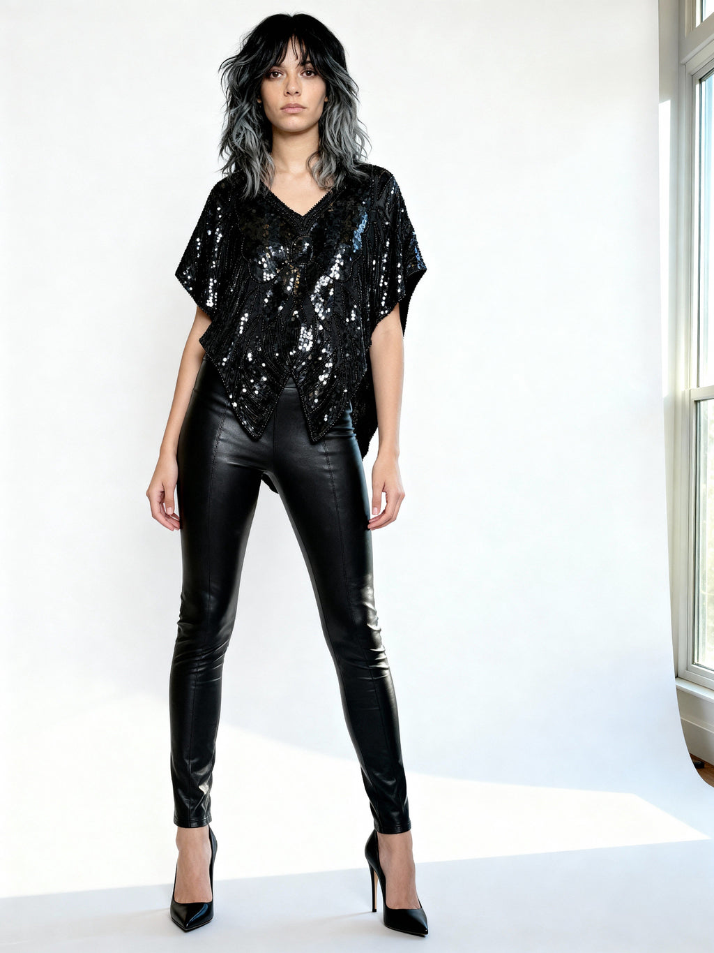 Original Vintage Late 1970's Black Silk Sequin Butterfly Top