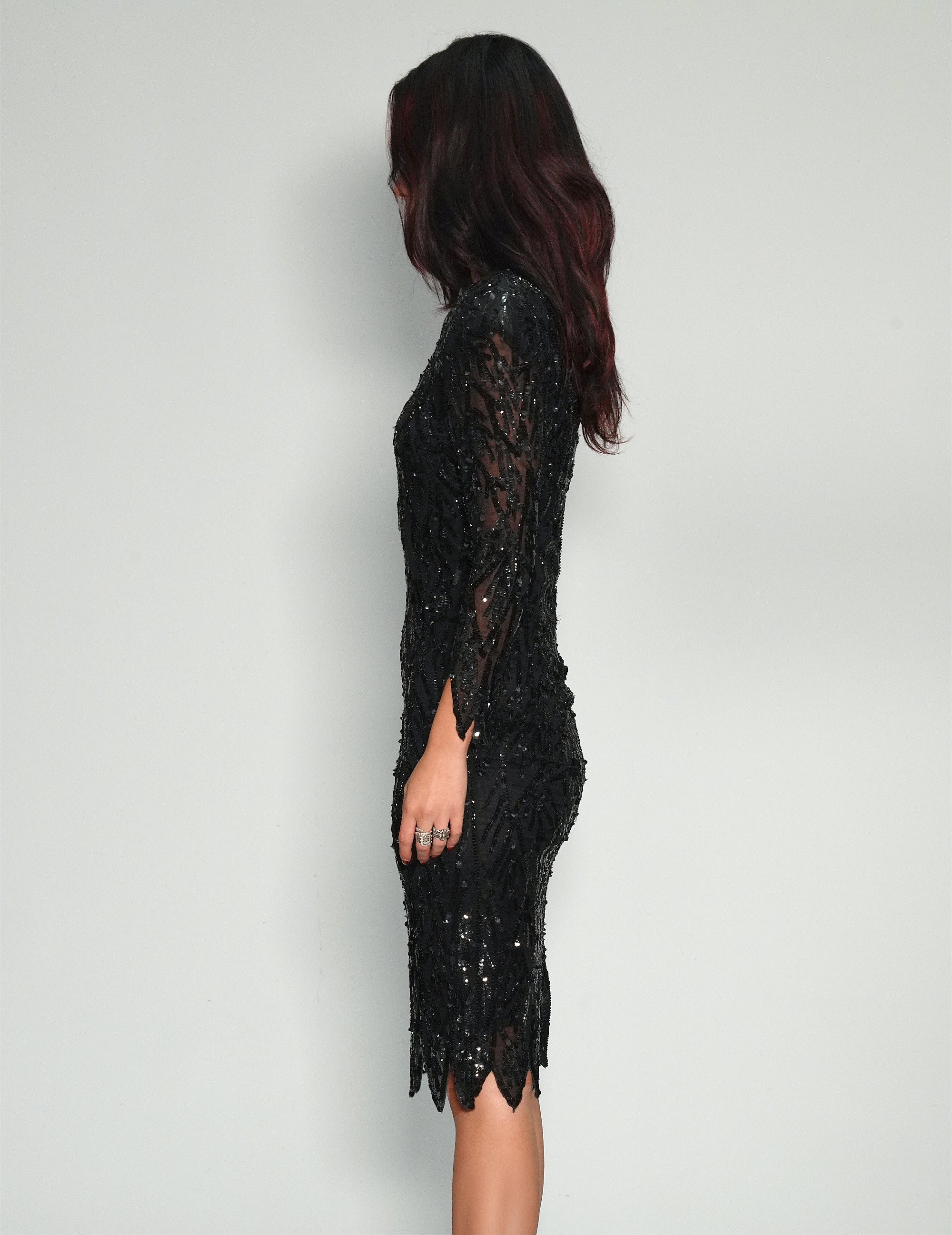 Hand Beaded and Sequinned Evening Dress - Black