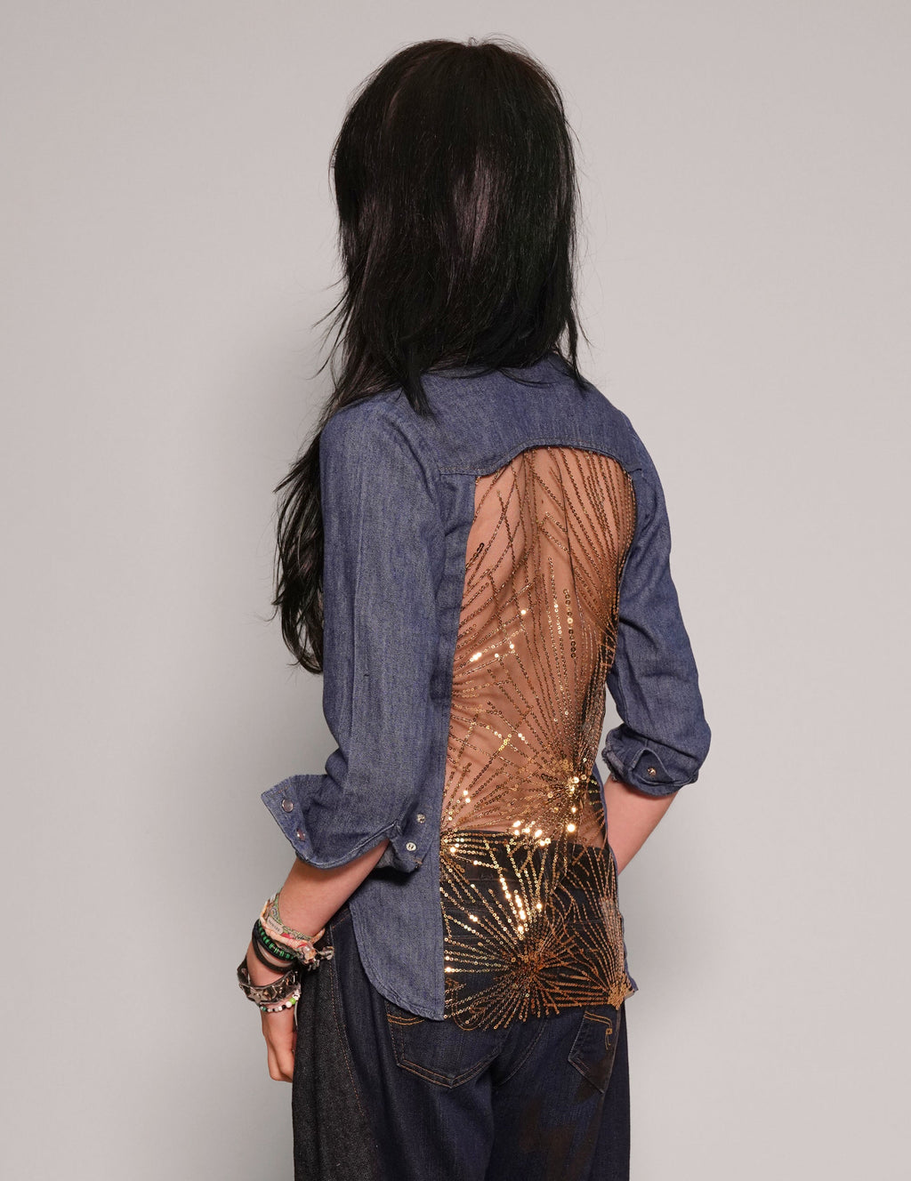 Party Back Shirt - Slim Fit - Gold Star Sequin