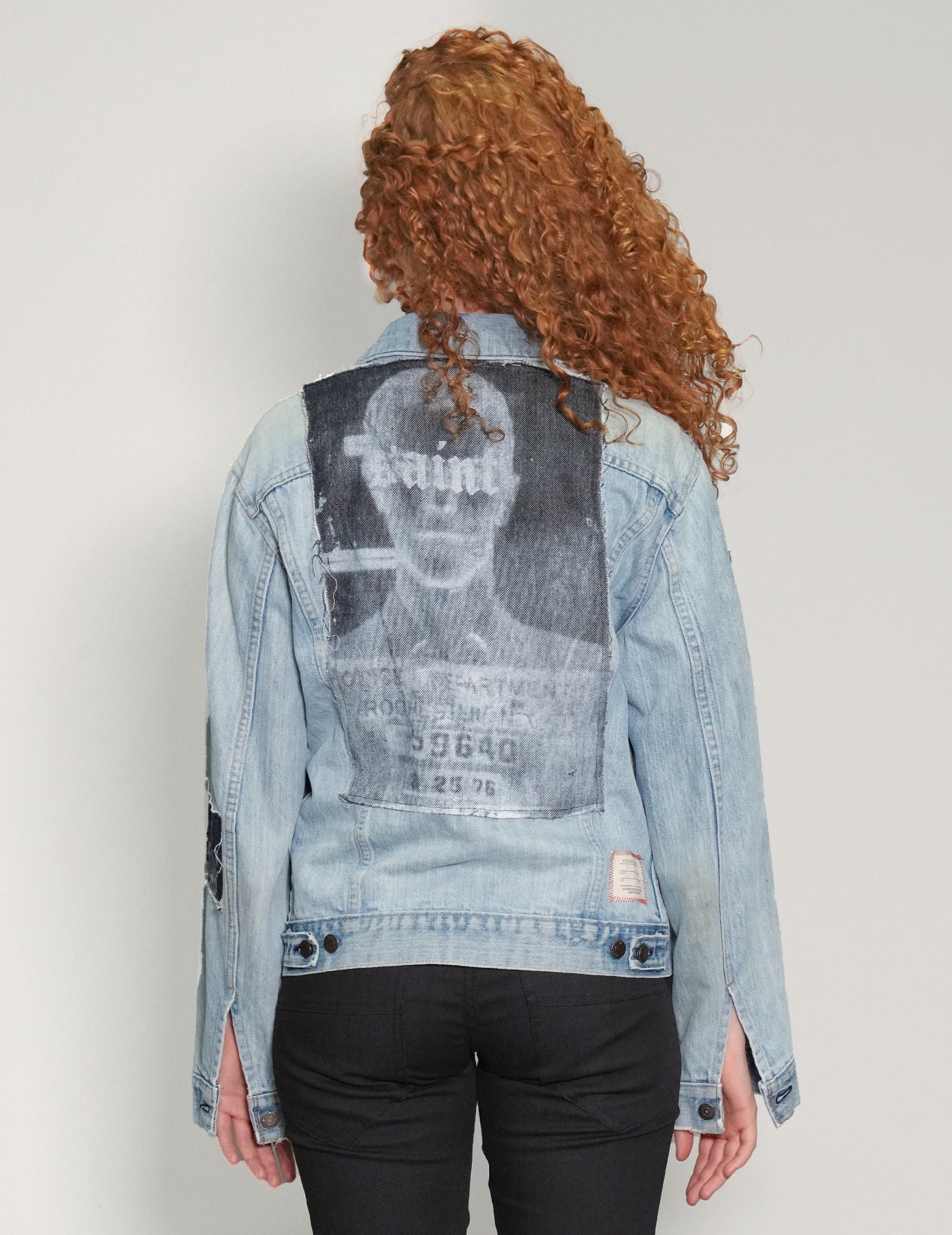 Vintage Patched Denim Jacket in Light Blue