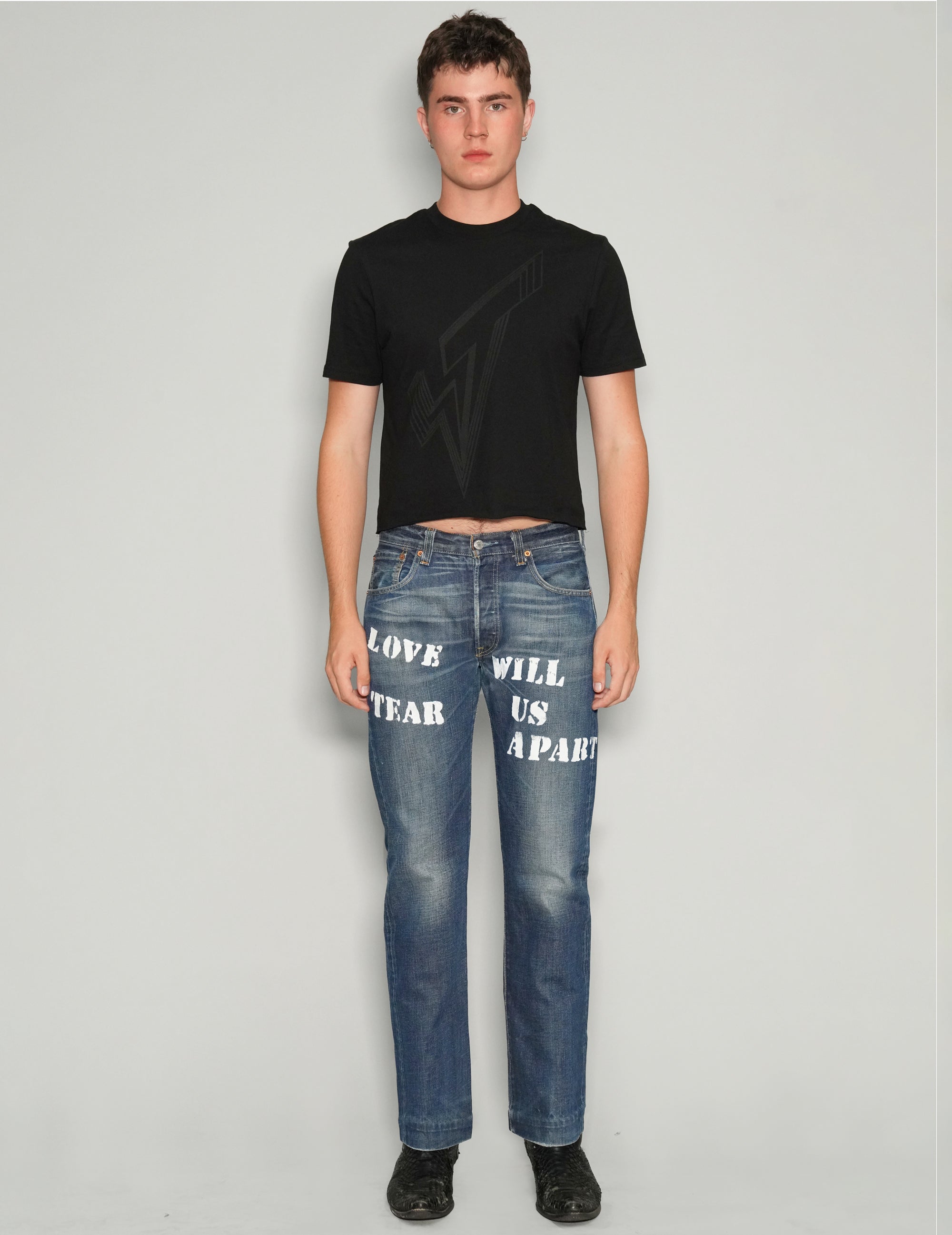 'Love Will Tear Us Apart' Jeans in Blue