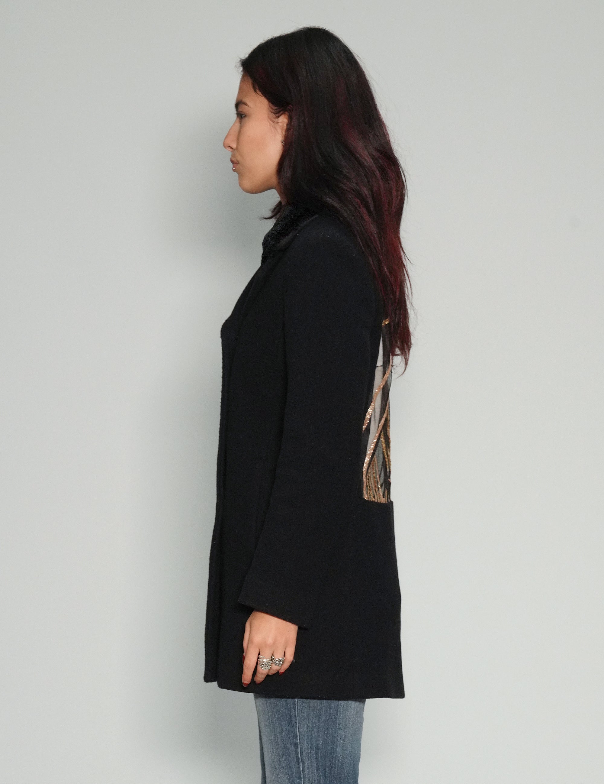 Party Back Blazer Jacket - Gold Sequin - Black