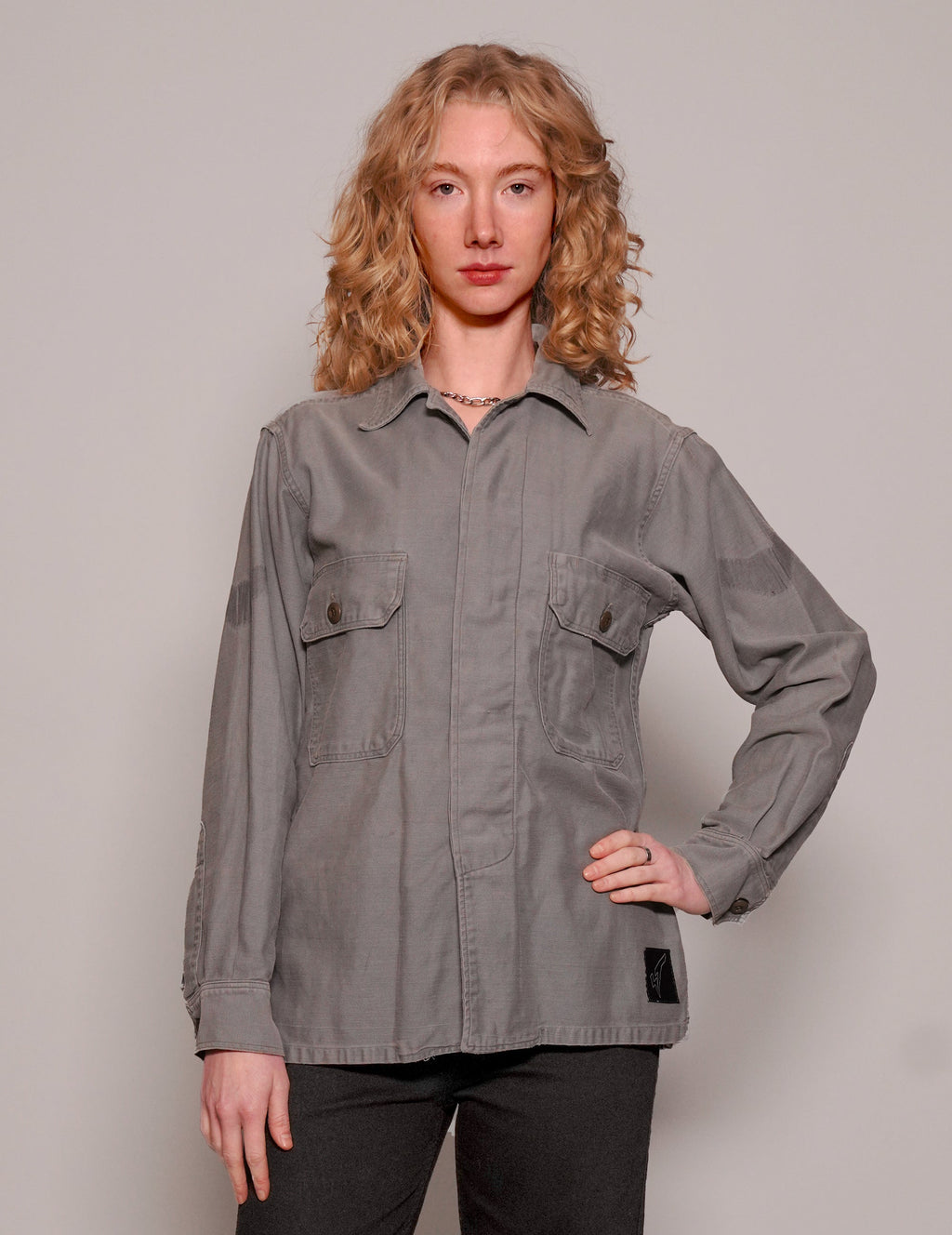 Denim ST Sequin Embroidery Shirt in Grey