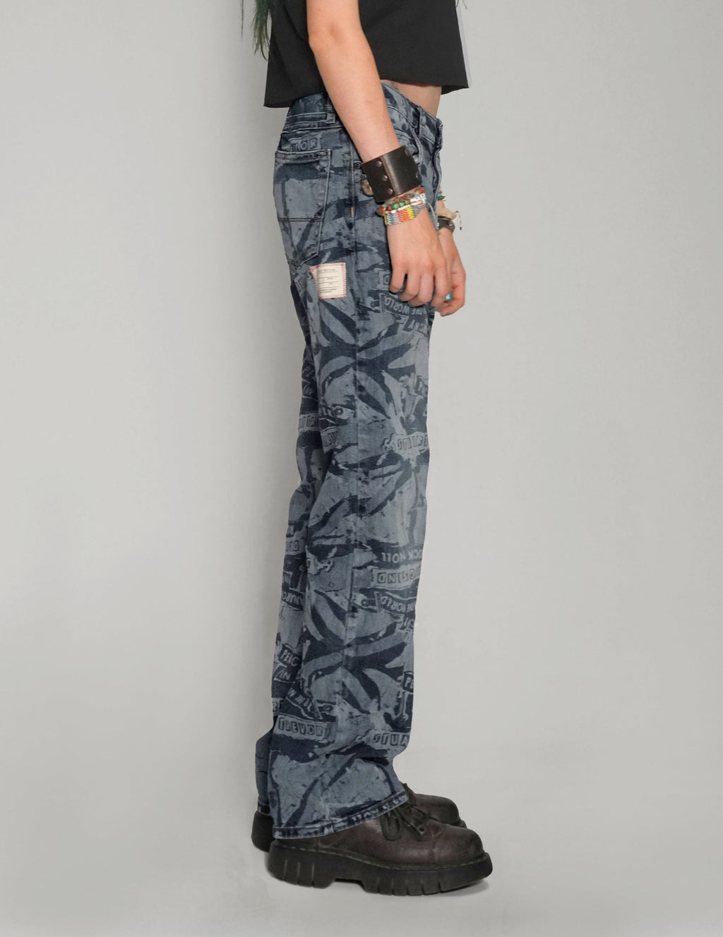 'Peace' Laser Print Jeans in Indigo