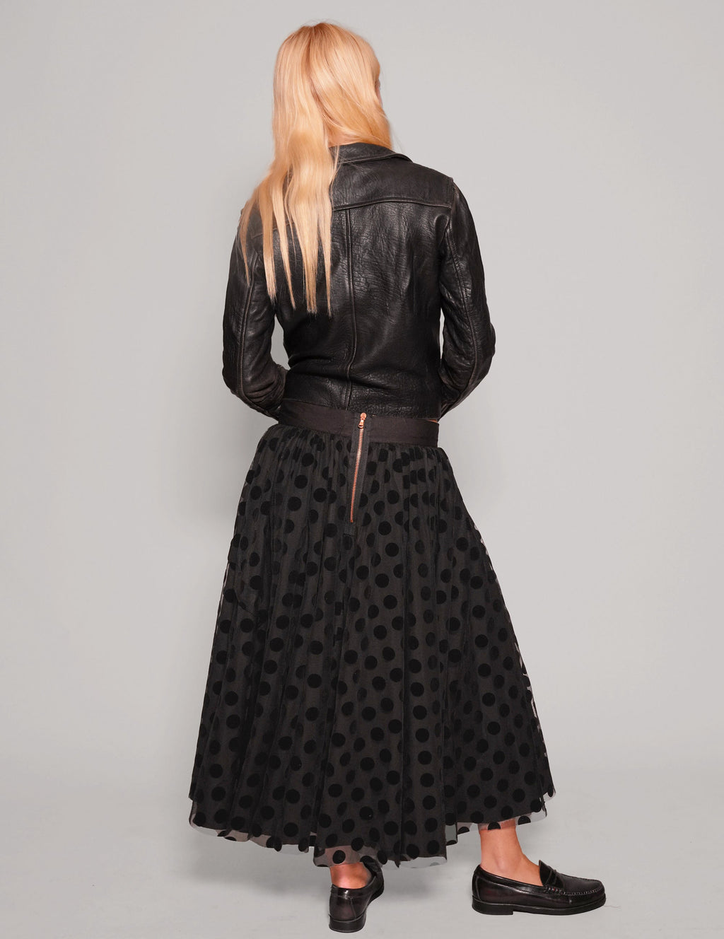 Mesh Maxi Skirt - Black Polka Dot