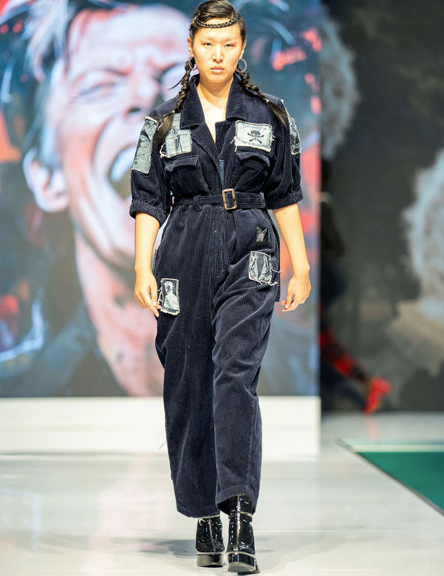 Navy Corduroy Patch Jumpsuit