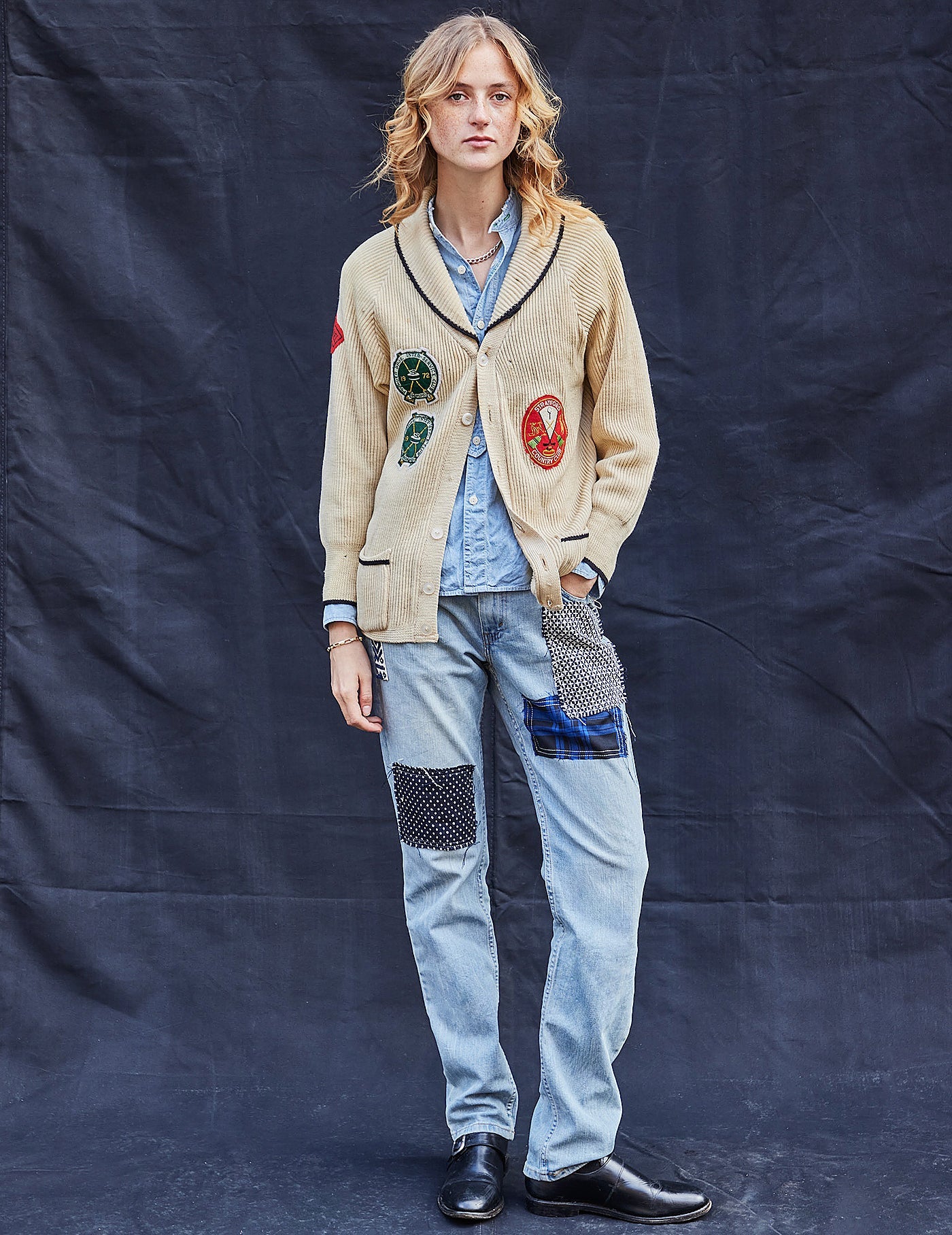 Vintage Inter-Service Club Bowls Cardigan in Beige