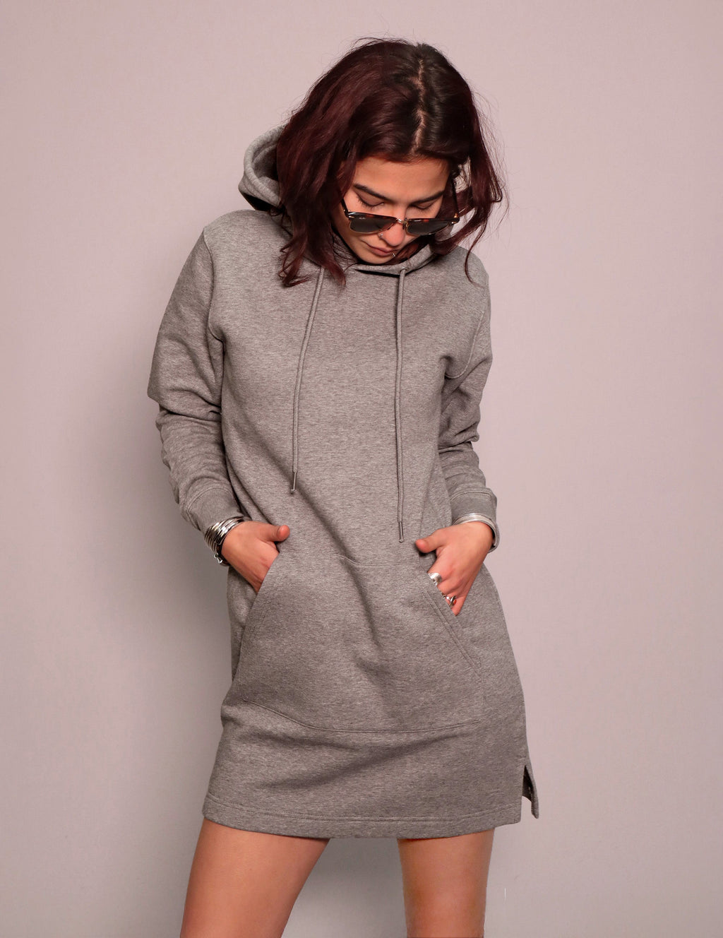Party Back Hoodie Dress in Grey