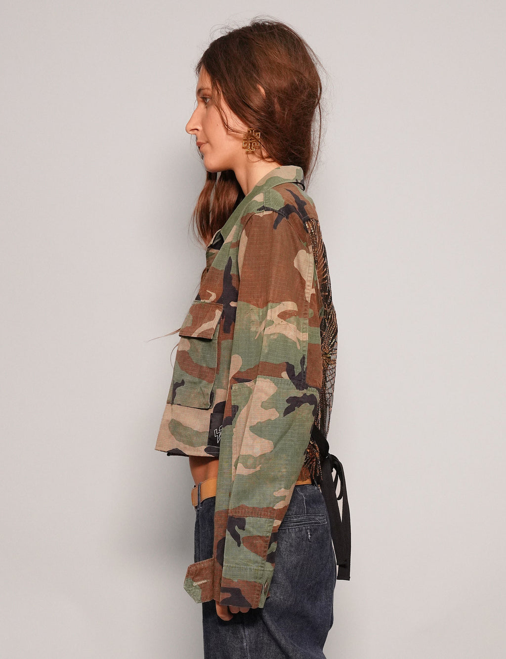 Cropped Party Back Shirt - Gold Sequin - Camo
