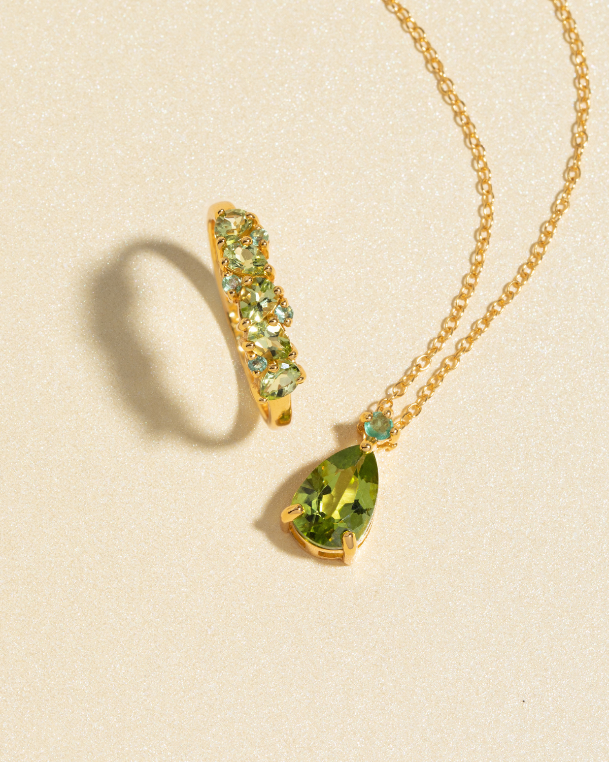 Emerald & Peridot Pear Cut Pendant Necklace in 18k Gold Vermeil