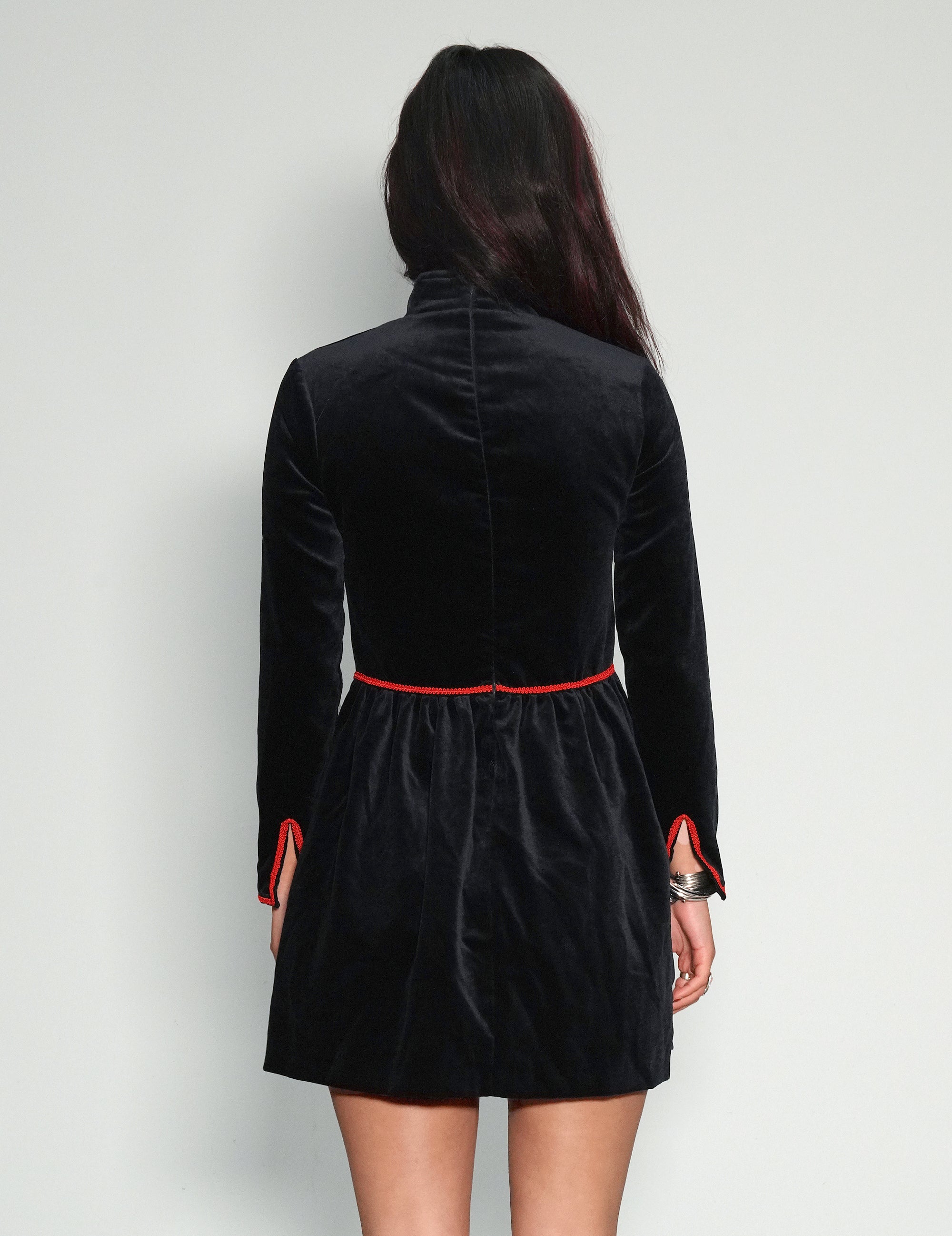 Vintage Military-Style Velvet Dress