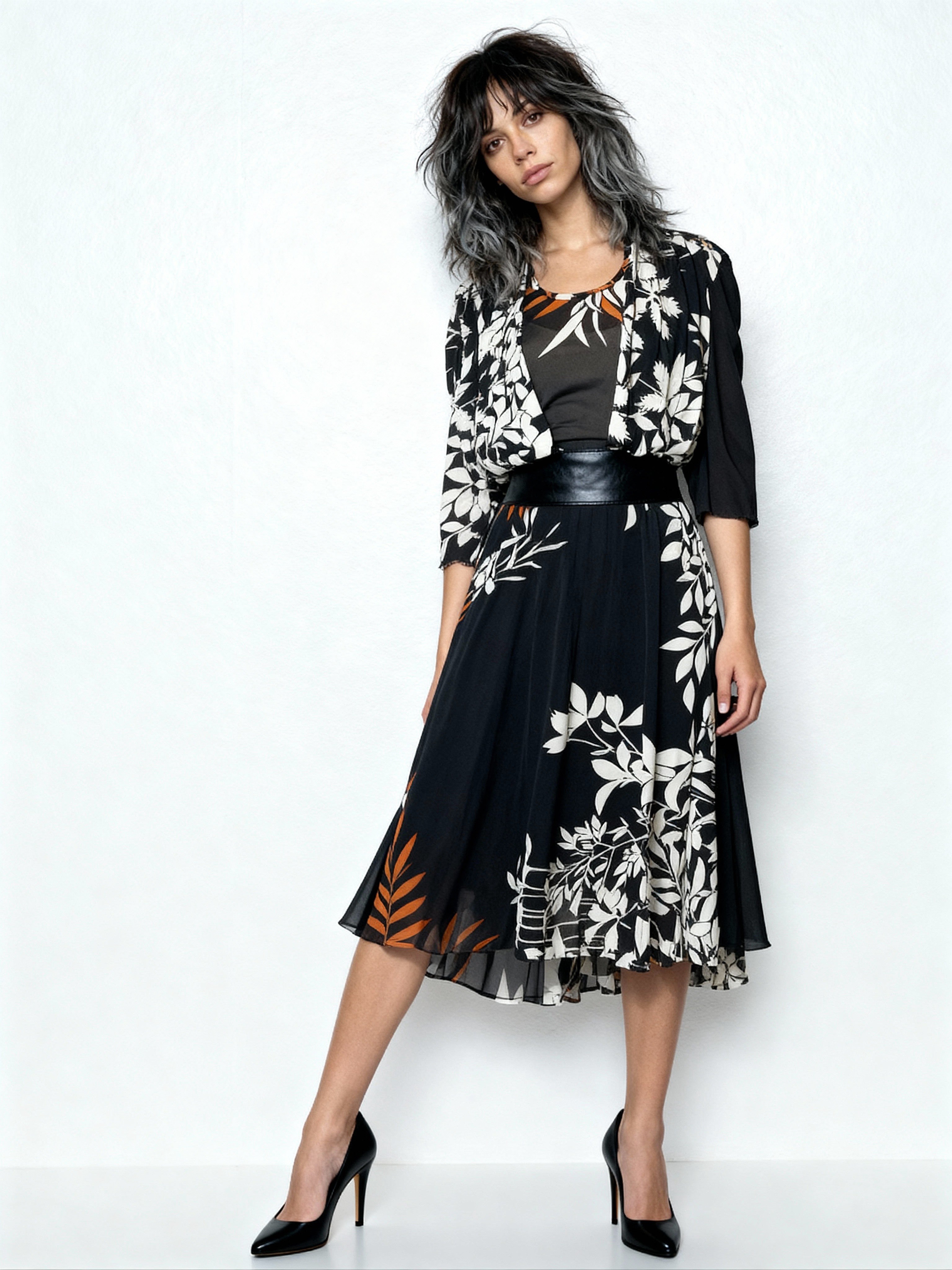 Original 1970's Vintage Black Floral Dress UK 10 - 12