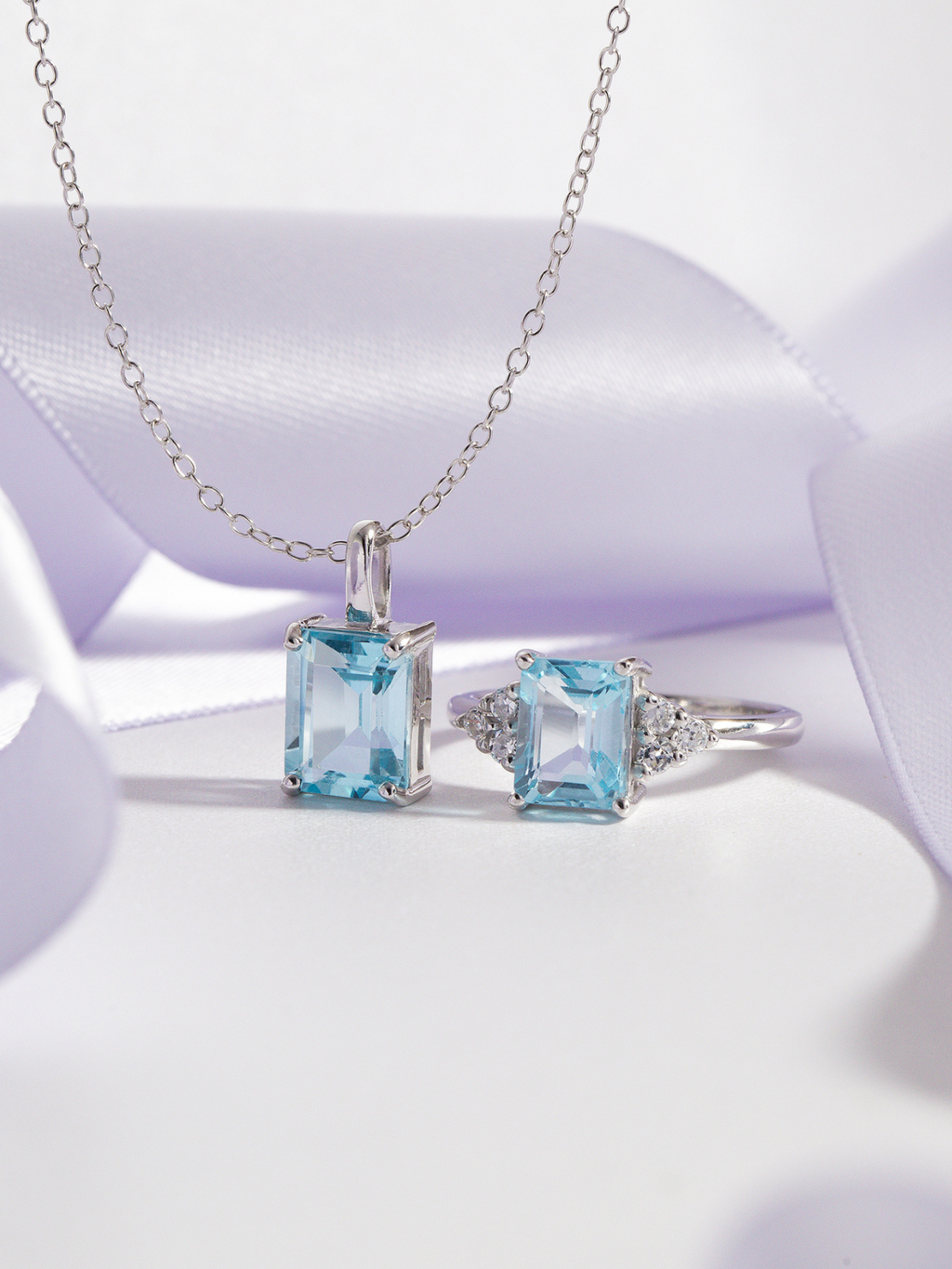 Blue Topaz Emerald Cut Ring in Sterling Silver