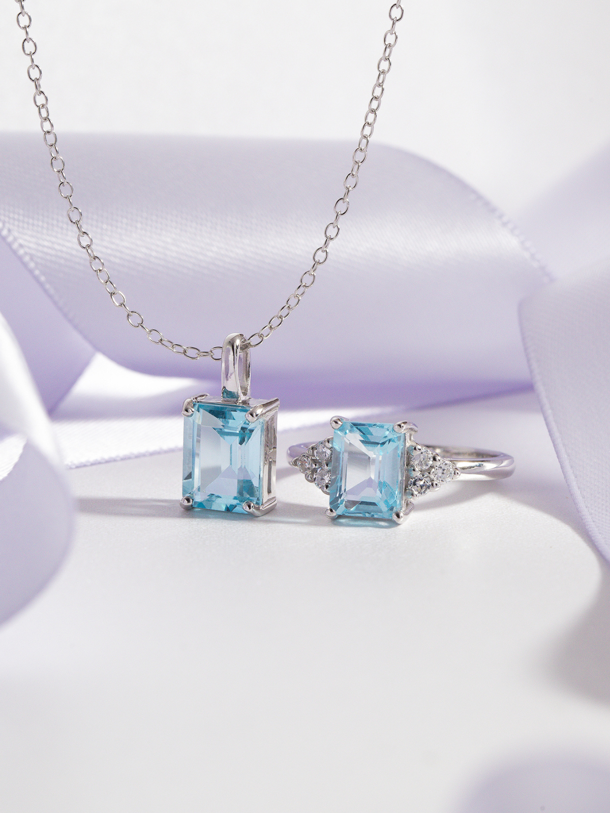 Blue Topaz Emerald Cut Ring in Sterling Silver