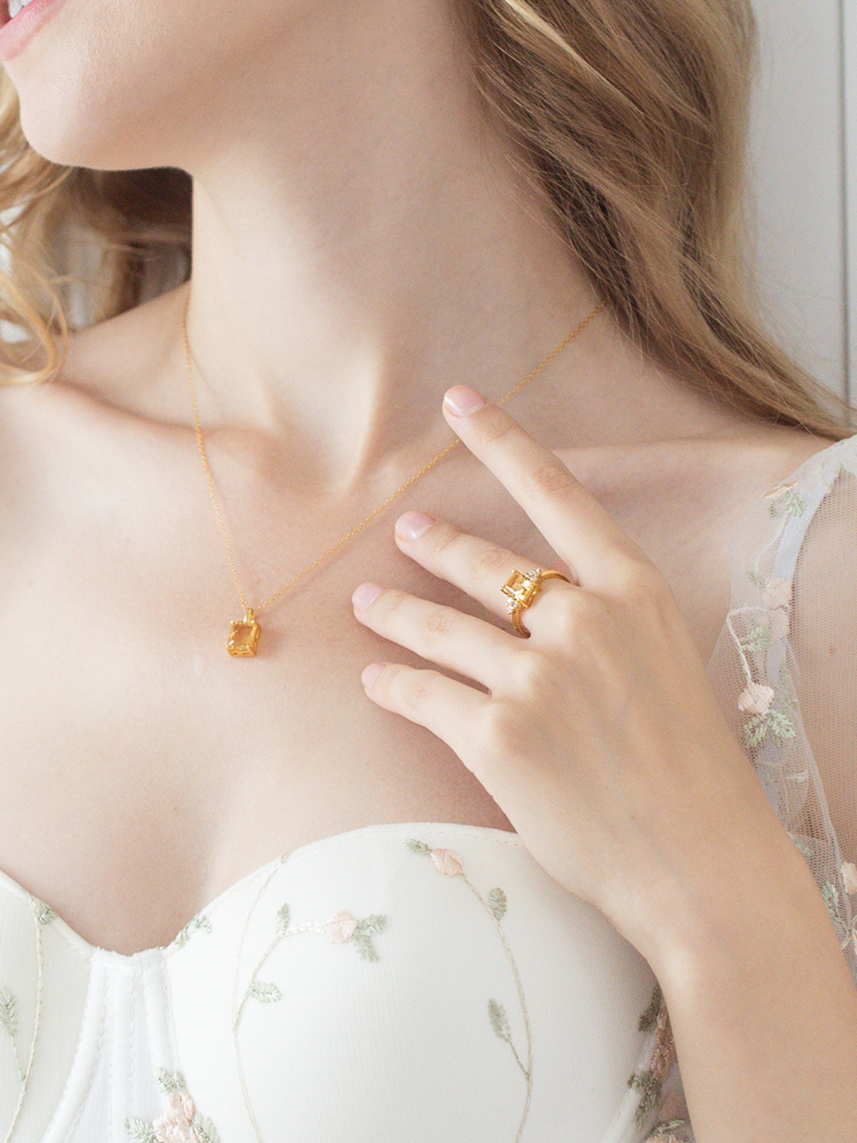 Citrine Emerald Cut Ring in 18k Gold Vermeil