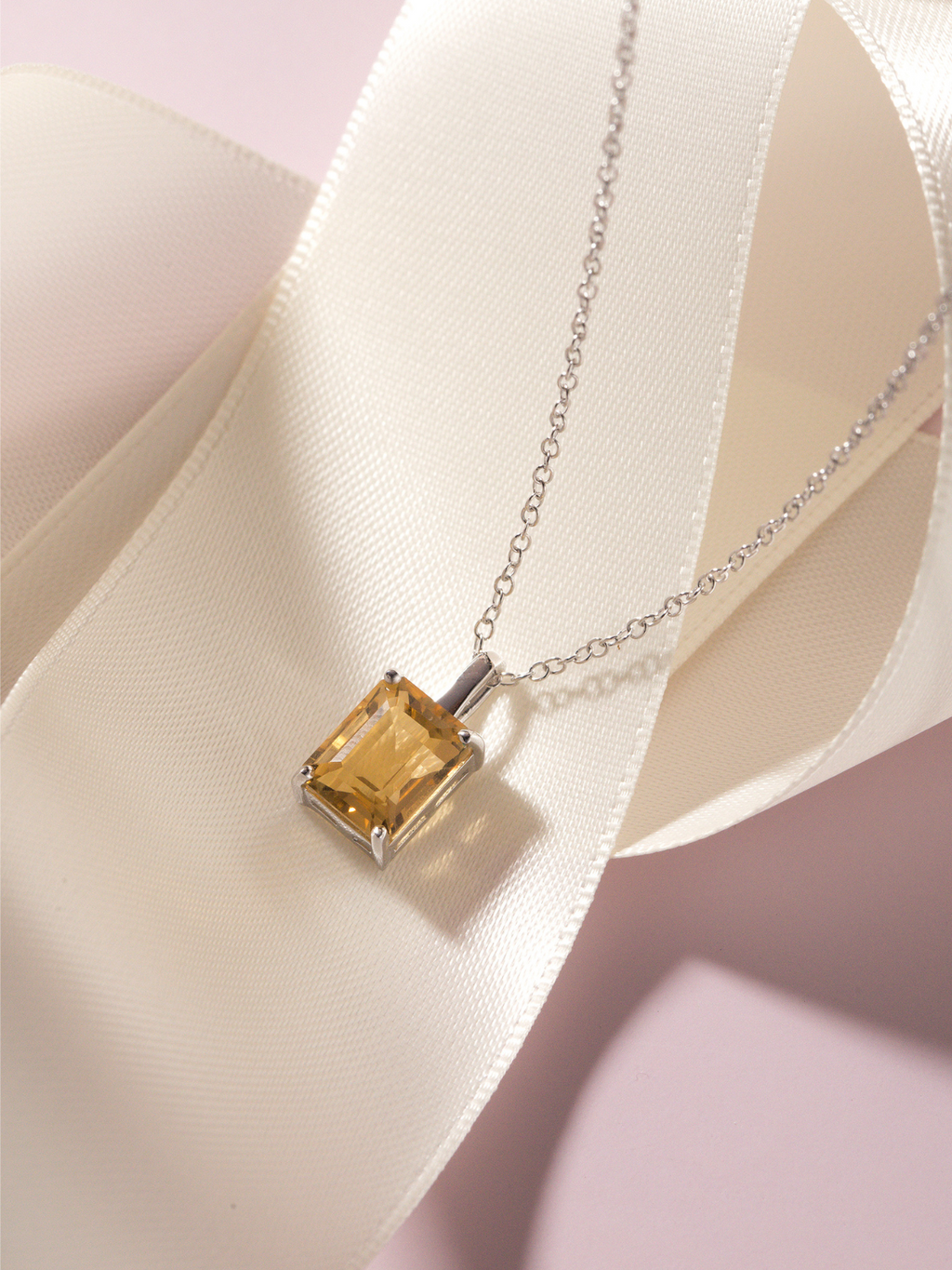 Citrine Emerald Cut Pendant Necklace in Sterling Silver