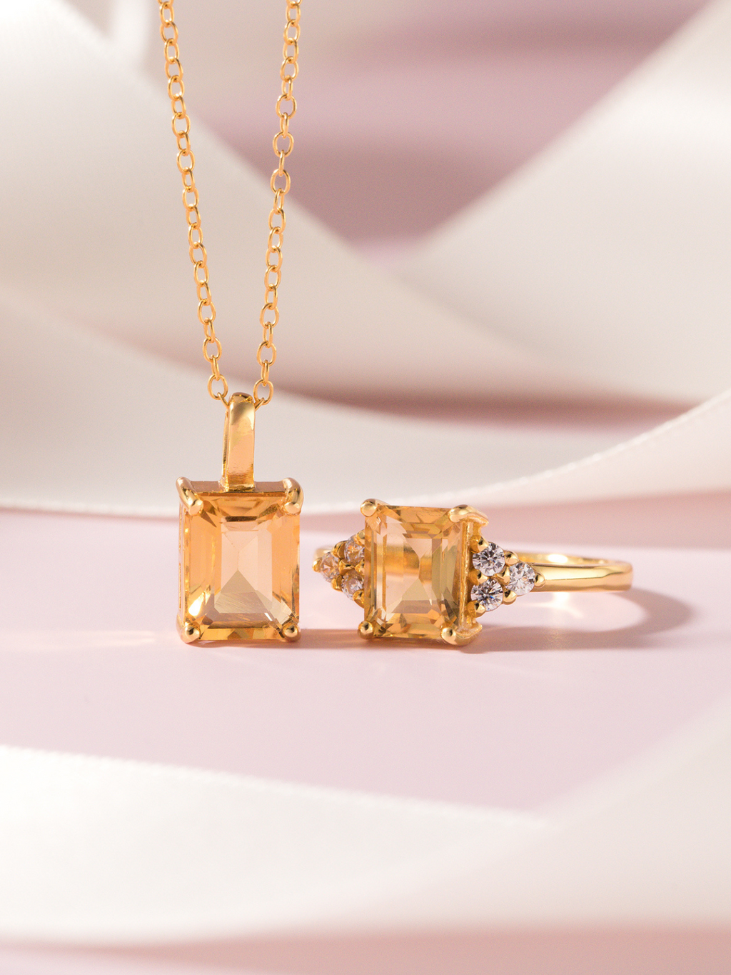 Citrine Emerald Cut Ring in 18k Gold Vermeil