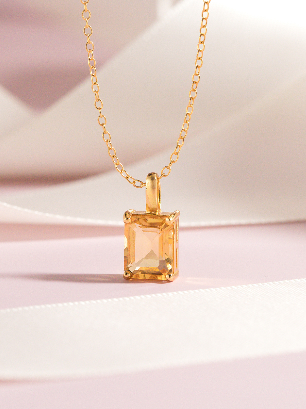 Citrine Emerald Cut Pendant Necklace in 18k Gold Vermeil
