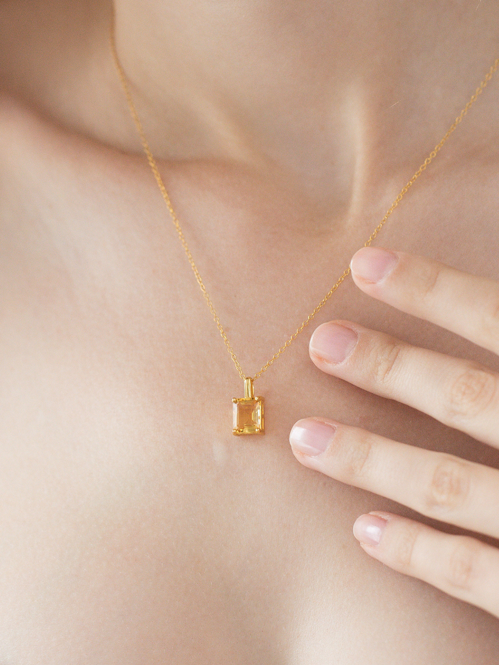 Citrine Emerald Cut Pendant Necklace in 18k Gold Vermeil